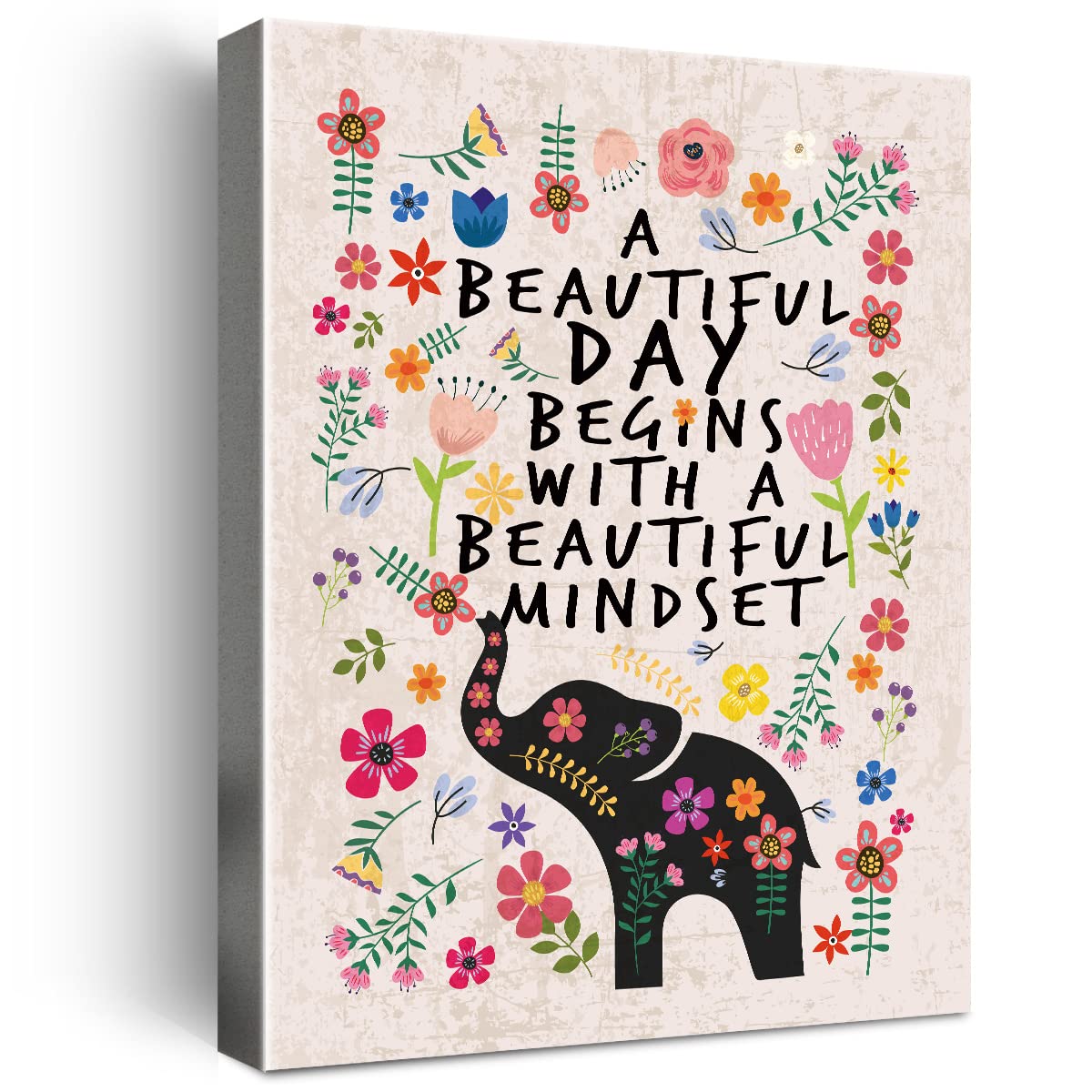 Inspirational Quotes Framed Canvas Wall Art - Motivational Gifts for Women, Girls, Friends & Sisters - Home Decor for Bedroom, Living Room - Flower Elephant Design - Perfect for Office, Nursery & Gift Giving