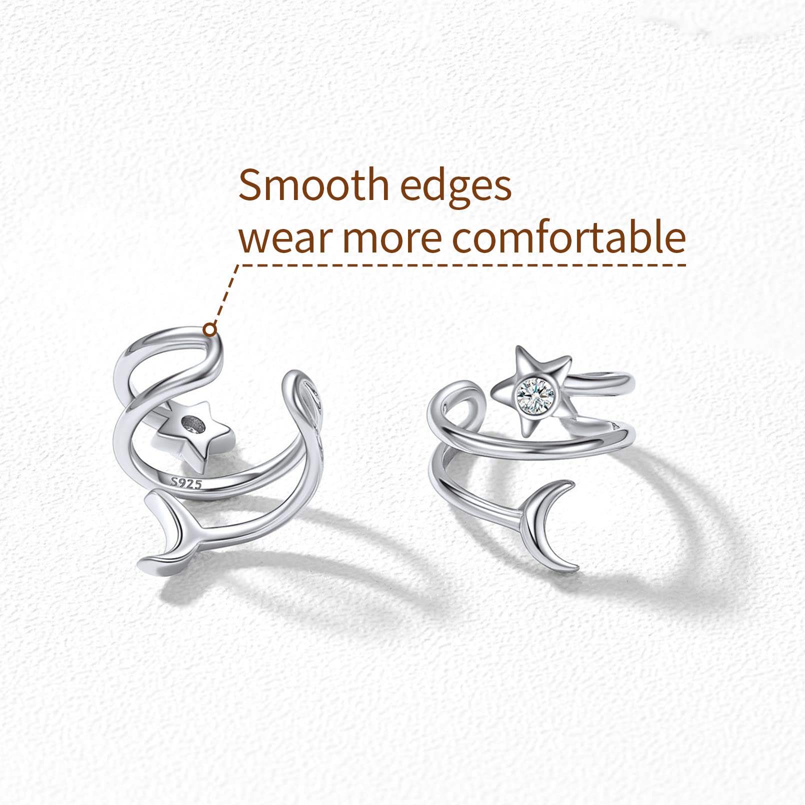 ChicSilver 925 Sterling Silver Non-Piercing Clip-On Ear Cuff | Cartilage Earrings for Women | Hypoallergenic Fashion Jewelry | Perfect for Parties, Weddings & Everyday Wear (Includes Gift Box)