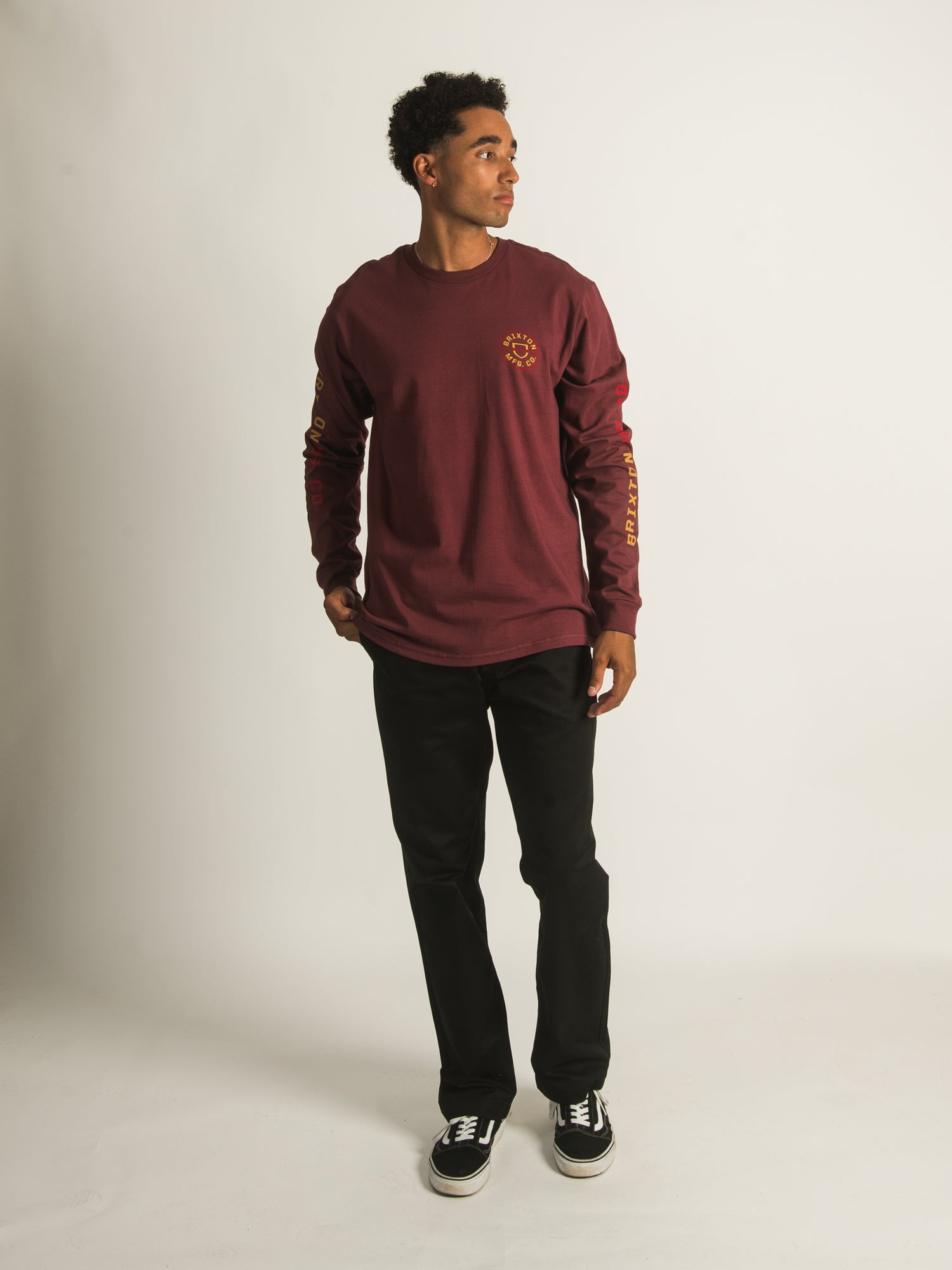Brixton Crest Long Sleeve T-Shirt for Men - Soft Cotton Crewneck Tee - Casual & Streetwear Style - Perfect for Everyday Wear, Work, and Outdoor Activities