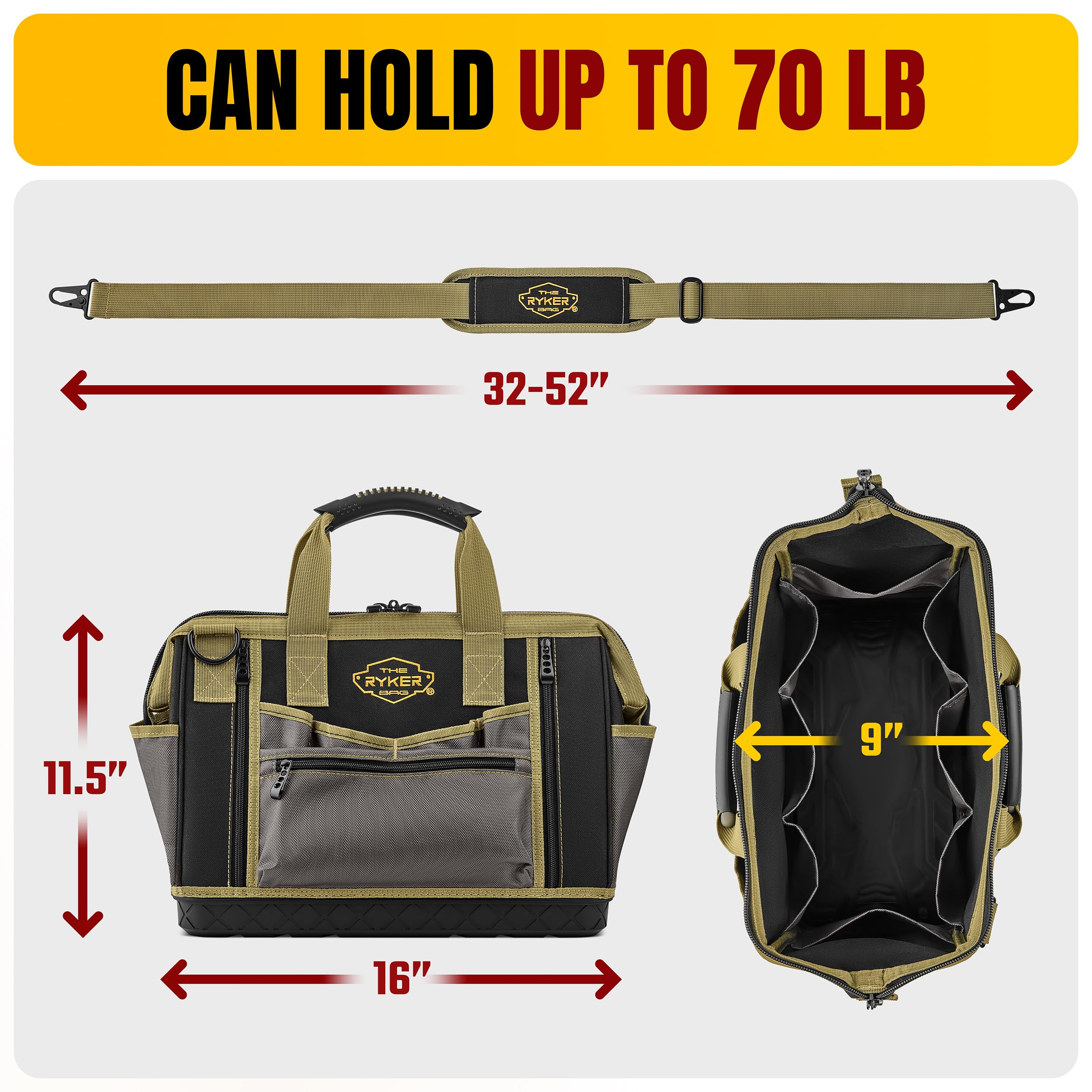 Heavy Duty 16-inch Ryker Tool Bag - 28 Pockets for Electricians & DIY