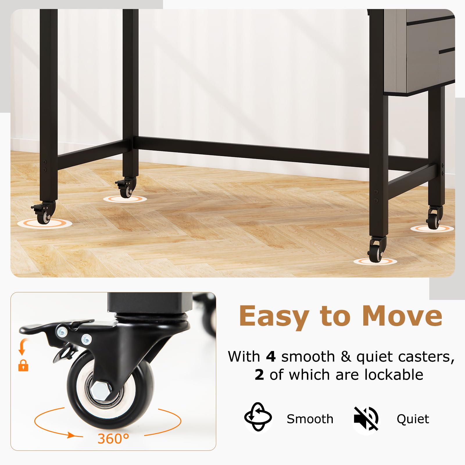 Tangkula 48 Inch Mobile Computer Desk with Storage Bag & 2 Hooks - Rolling Home Office Desk with Lockable Wheels, Study Writing Table for Bedroom, Dorm, Small Space - Perfect for Remote Work & Online Classes