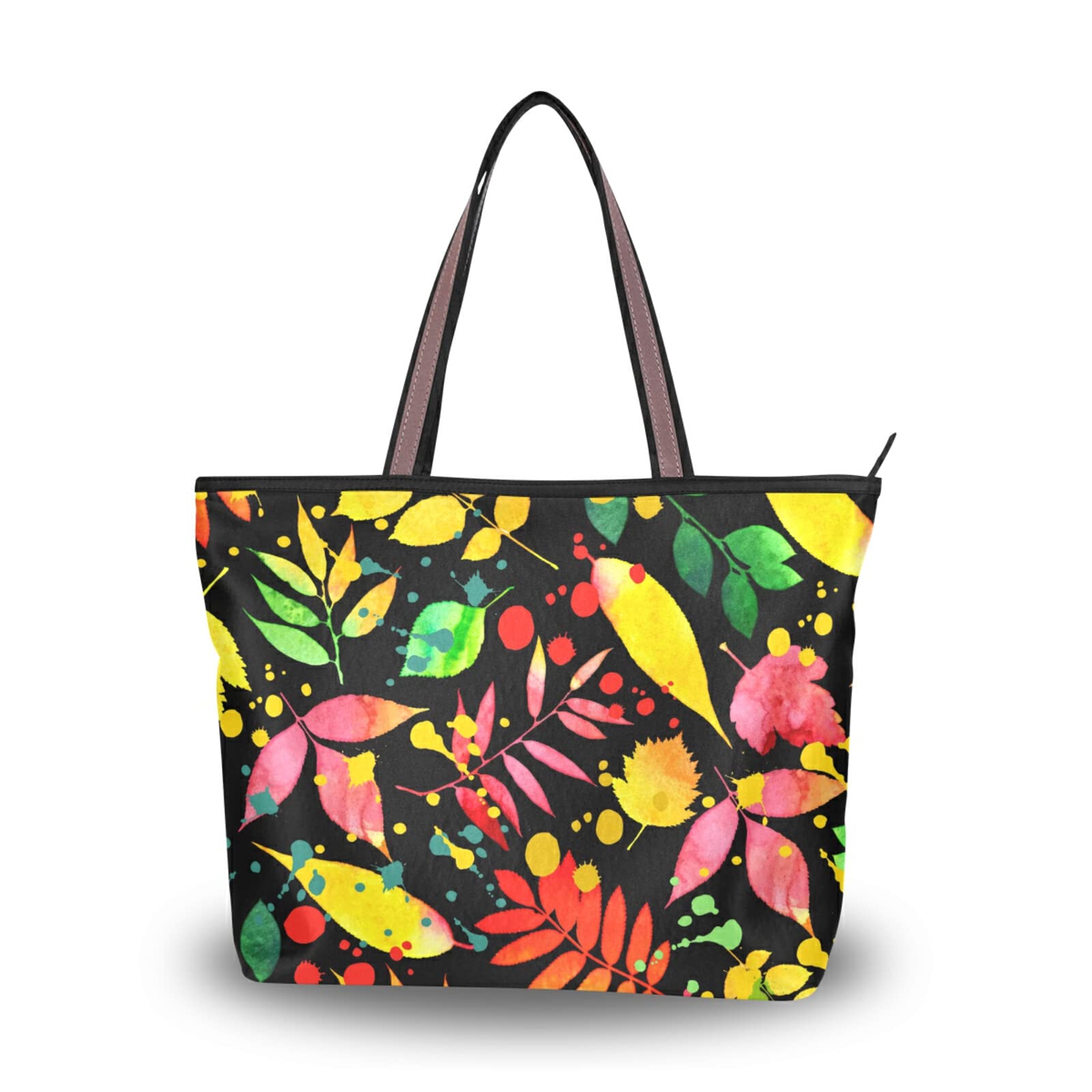 Stylish Colored Leaves Tote Bag for Women - Large Capacity Zippered Grocery Purse with 2 Size Options | Perfect for Shopping, Beach Trips & Daily Essentials