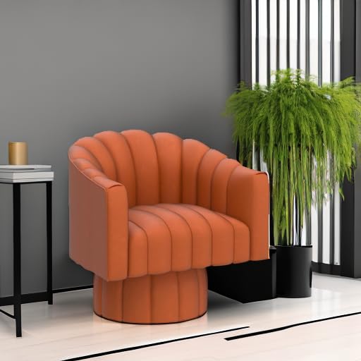 Mid Century Modern Accent Chair - 360 Degree Swivel Barrel Chair with Wide Upholstered Seat & Fluffy Velvet Fabric - Orange Lounge Chair for Living Room, Bedroom, Waiting Room - Perfect for Reading Nook, Home Office or Cozy Corner
