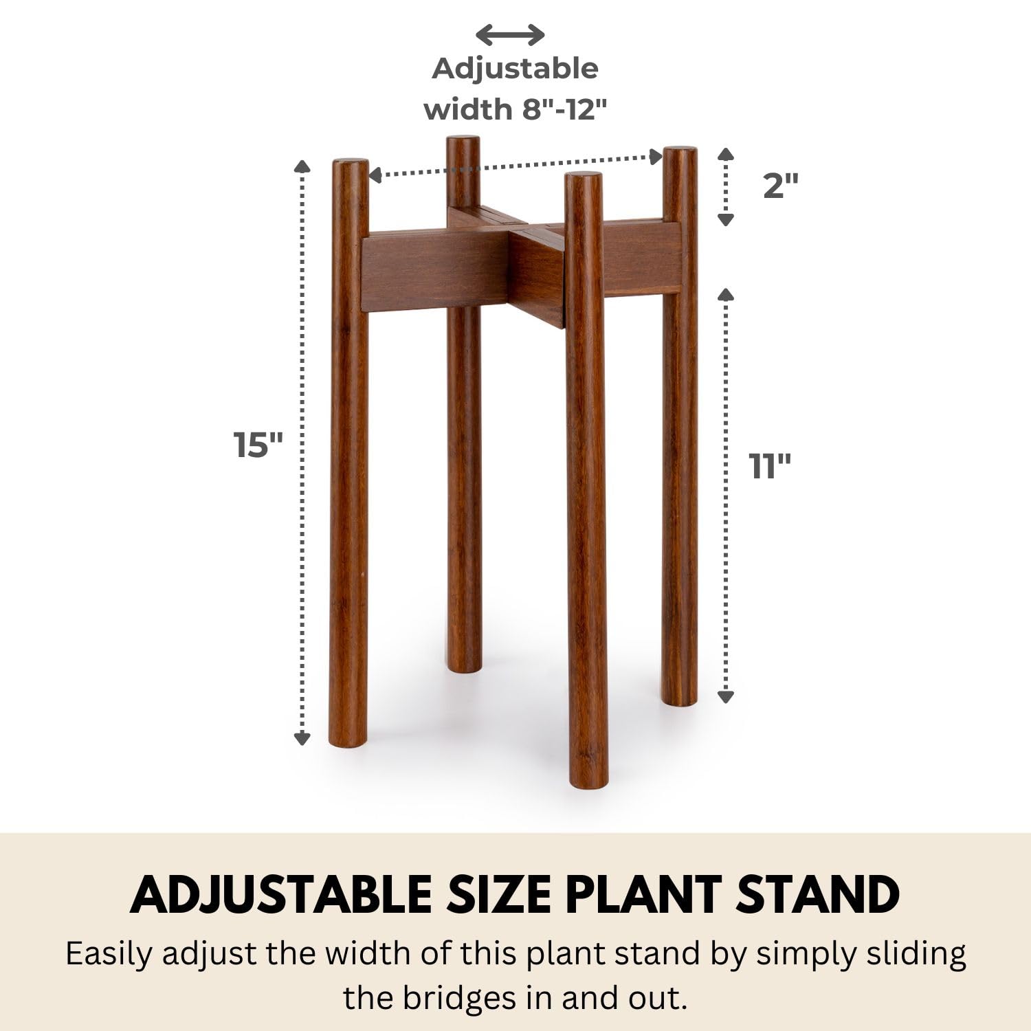 Mid Century Modern Bamboo Plant Stand - Adjustable Indoor Plant Holder (8