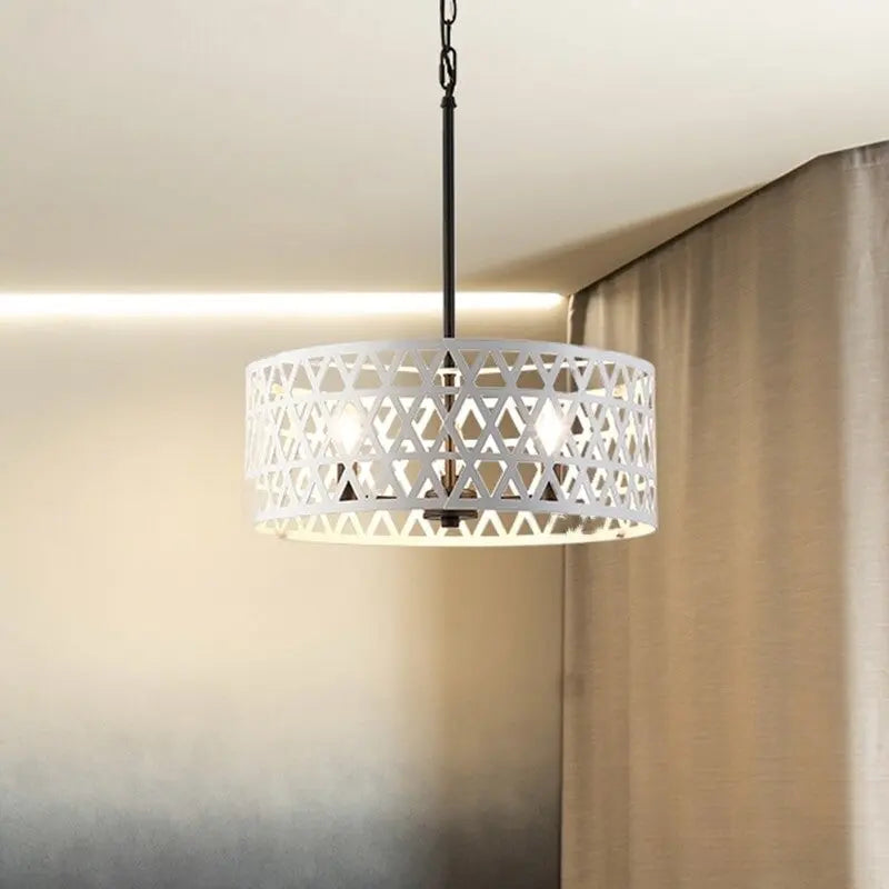 Modern Black and White Drum Chandelier - Elegant Ceiling Light Fixture for Dining Room, Bedroom & Living Room Decor