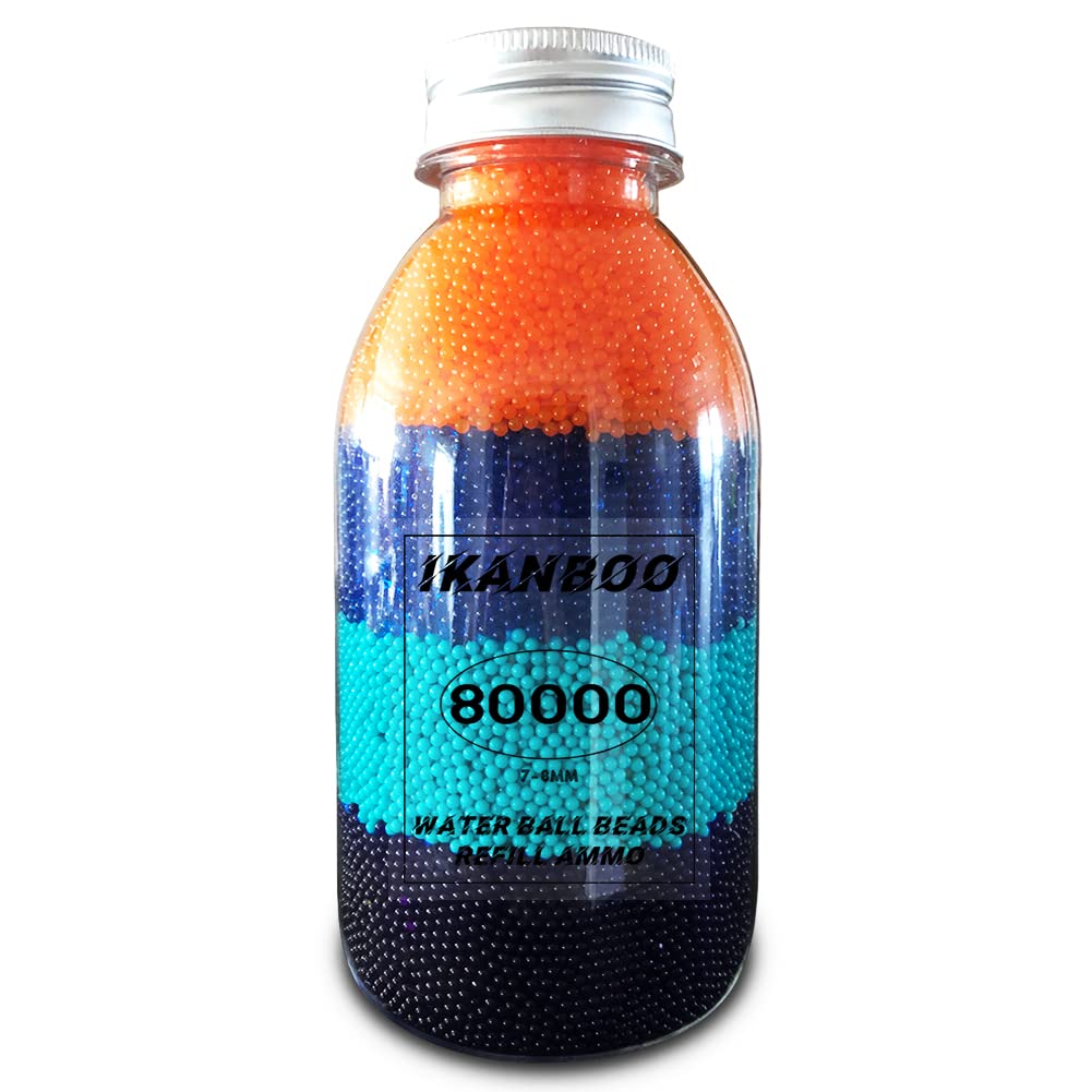 ikanboo 80,000 Gel Balls Blaster Refill Ammo (7-8mm) - Non-Toxic Water Beads for Electric Splatter Ball Guns | Perfect for Outdoor Play, Backyard Battles & Kids' Toy Gun Games