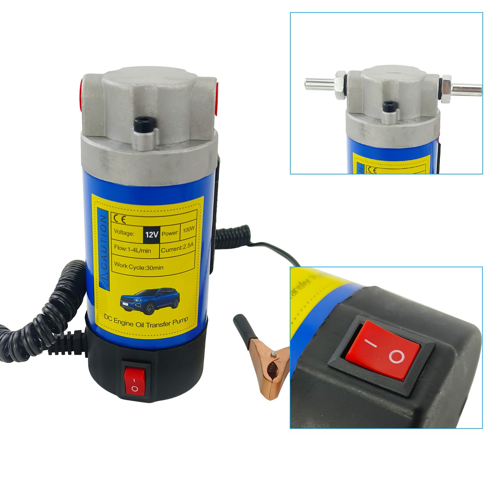 100W Electric Oil Diesel Fluid Transfer Pump with Tubes - High Power Gear Pump for Car, Marine, RV, Boat & Motorcycle - Ideal for Engine Oil Changes, Fuel Transfer & Fluid Extraction