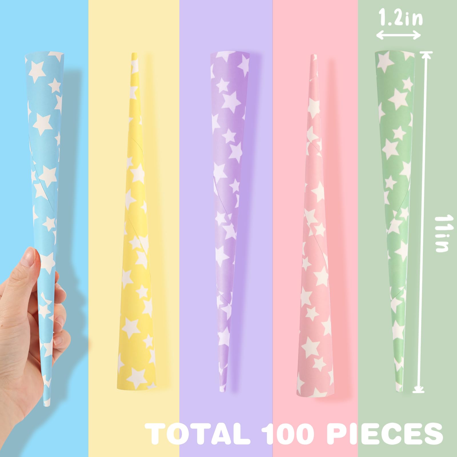 100 Pack Rainbow Star Cotton Candy Cones - Premium Multicolor Paper Cones for Cotton Candy Machines & Candy Floss Sugar - Perfect for Birthday Parties, Carnival Events & Sweet Treats