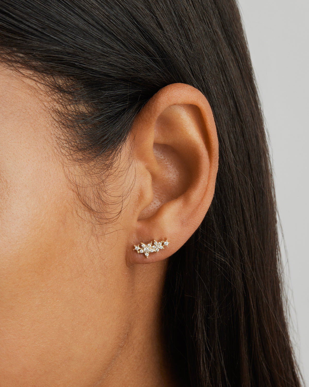14K Solid Gold Stardust Lab-Grown Diamond Ear Crawler Earrings for Left Ear - Perfect for Weddings, Parties & Special Occasions
