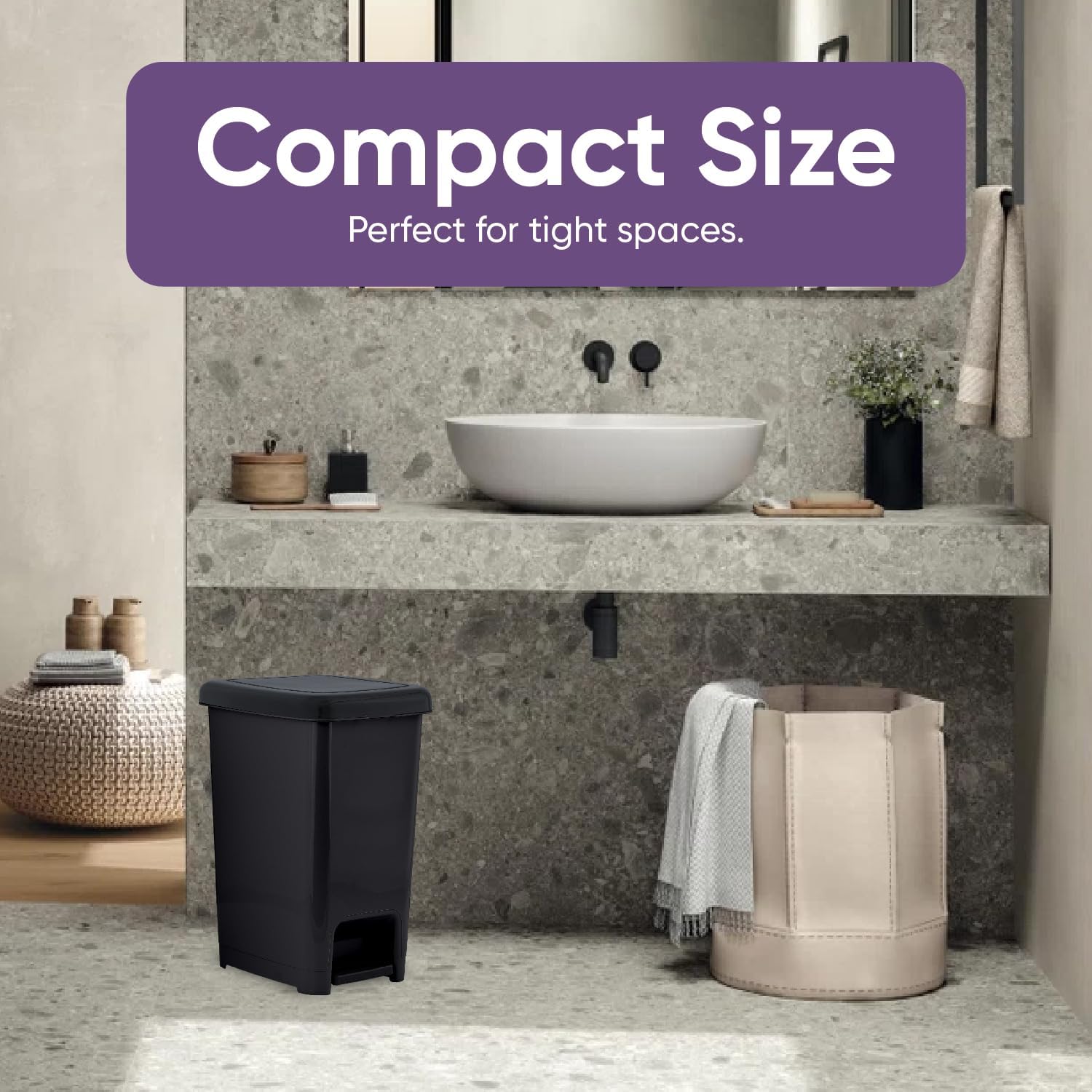 Superio 10.5 Gallon Slim Step-On Trash Can with Lid - Black Plastic Garbage Bin for Kitchen, Bathroom, Office & Outdoor Use - Hands-Free Foot Pedal Design for Convenient Disposal