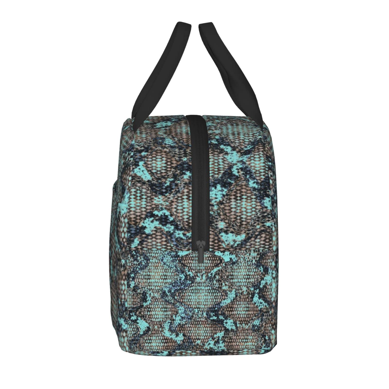 Snakeskin Insulated Lunch Box - Reusable Thermal Lunch Bag for Women & Men, Turquoise Eco-Friendly Tote, Perfect for Office, School, Camping, Hiking, Picnic, Beach & Travel - Keep Meals Fresh On-The-Go