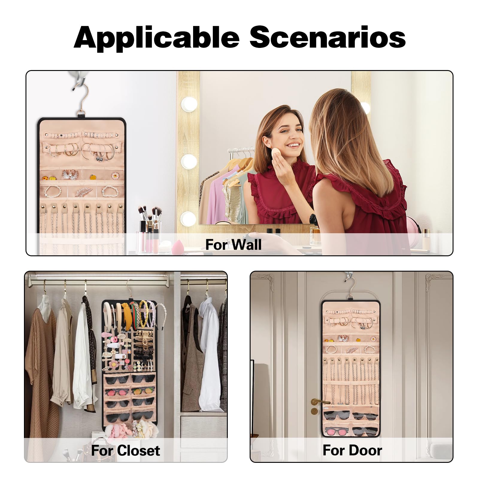 Double-Sided Hanging Hair Accessory Organizer for Women & Girls - Perfect for Clips, Headbands, Sunglasses & Jewelry | Bathroom, Bedroom & Travel Storage Solution