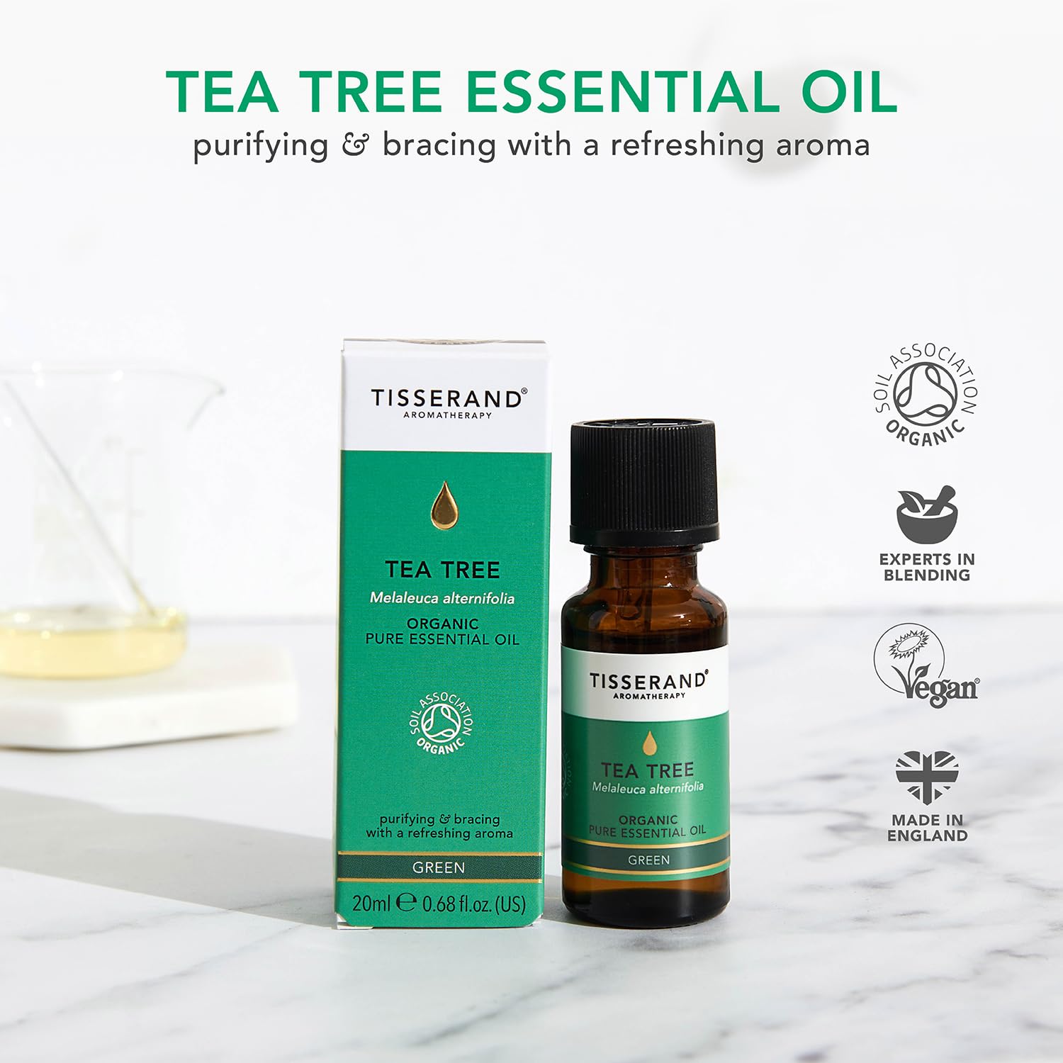 **Tisserand Organic Tea Tree Essential Oil - 100% Pure Natural Aromatherapy Oil for Massage, Skin Care & Diffusers | 20ml | Relaxation, Stress Relief & Home Spa**