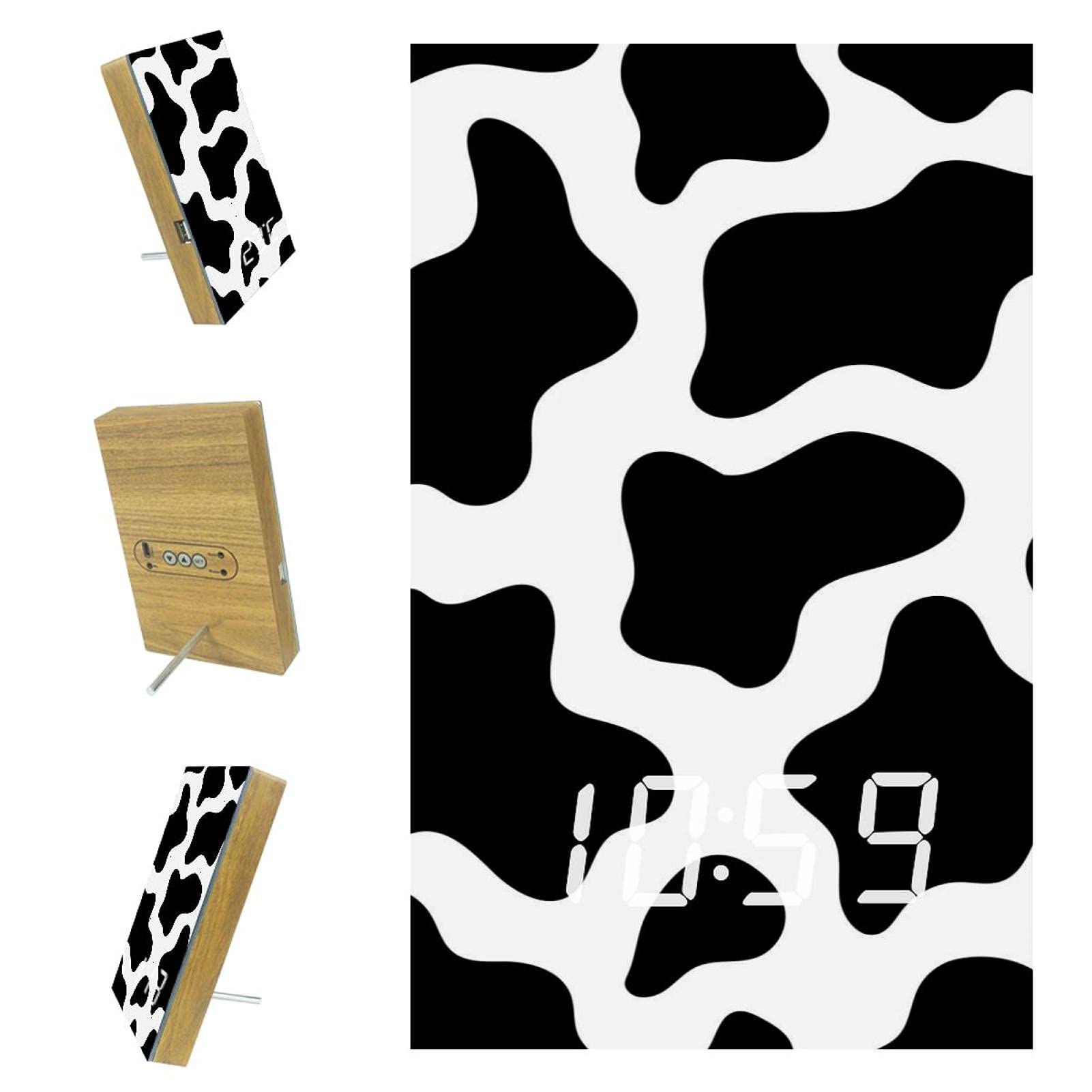 Cow Print Digital Alarm Clock with LED Display & USB Charging Port - Stylish Bedside Clock for Home, Office & Bedroom Decor