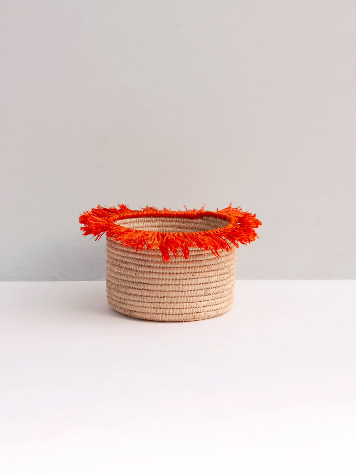 Handmade Raffia Tassel Storage Baskets - Orange Decorative Organizer for Home, Bathroom & Office | Perfect for Makeup Brushes, Cotton Balls & Small Essentials