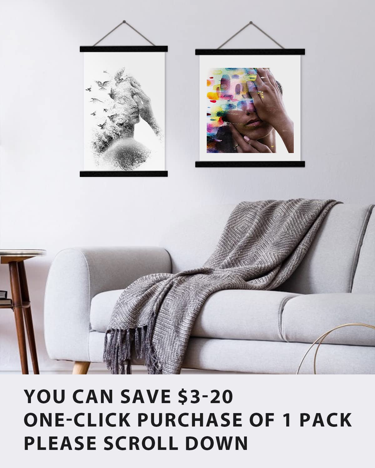 Magnetic Poster Hanger Frame - Strong Wooden Display for Diamond Paintings, Maps, Pictures & Canvas Art - Perfect for Bedroom, Office & Dining Room Decor - Easy to Hang Movie Posters, Prints & Scrolls