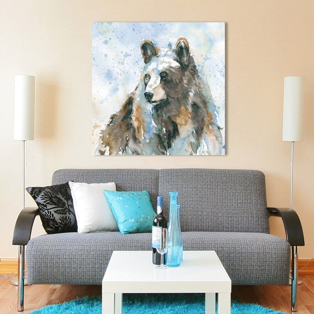 Black Bear On Blue Giclee Stretched Canvas Wall Art - Premium Wildlife Home Decor for Living Room, Bedroom & Office