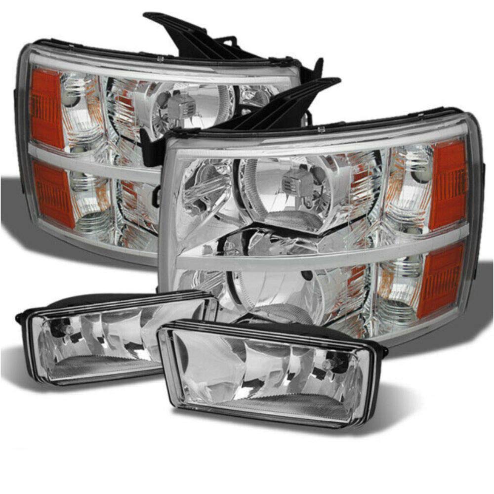 OIICMPX 2007-2014 Amber Crystal Chrome Headlights with Clear Fog Lights and Bulbs - Compatible with [Car Model], Upgrade for Enhanced Visibility & Style in Night Driving & Off-Road Adventures