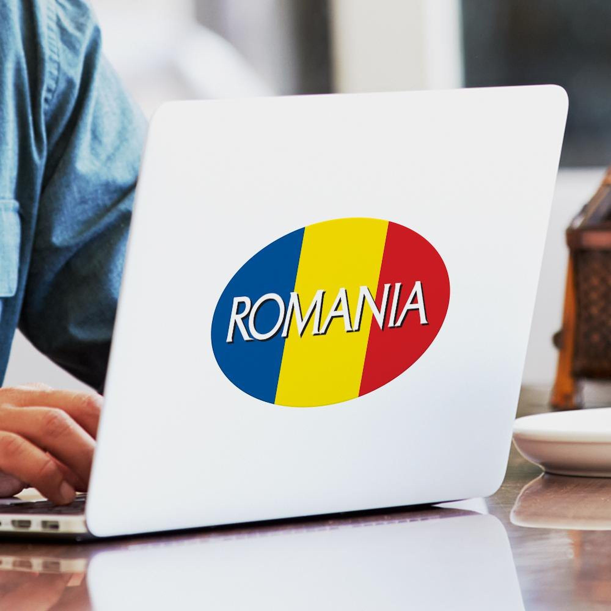 Romania Oval Car Bumper Sticker - Durable Decal for Cars & Laptops
