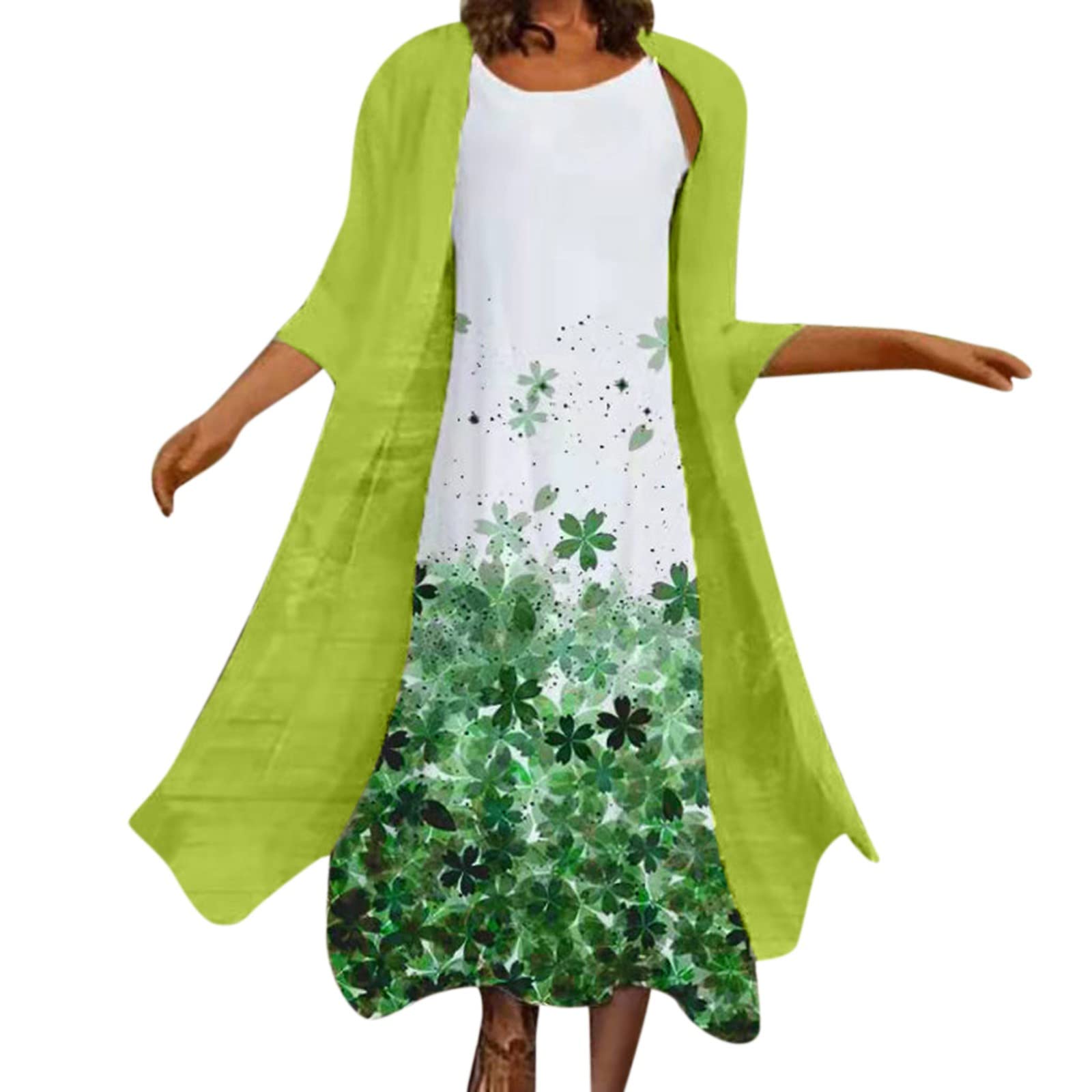 Women's Sexy Floral Chiffon Maxi Dress with Cardigan - Summer Casual Sleeveless Two Piece Set for Beach Vacation, Party & Date Night Outfits