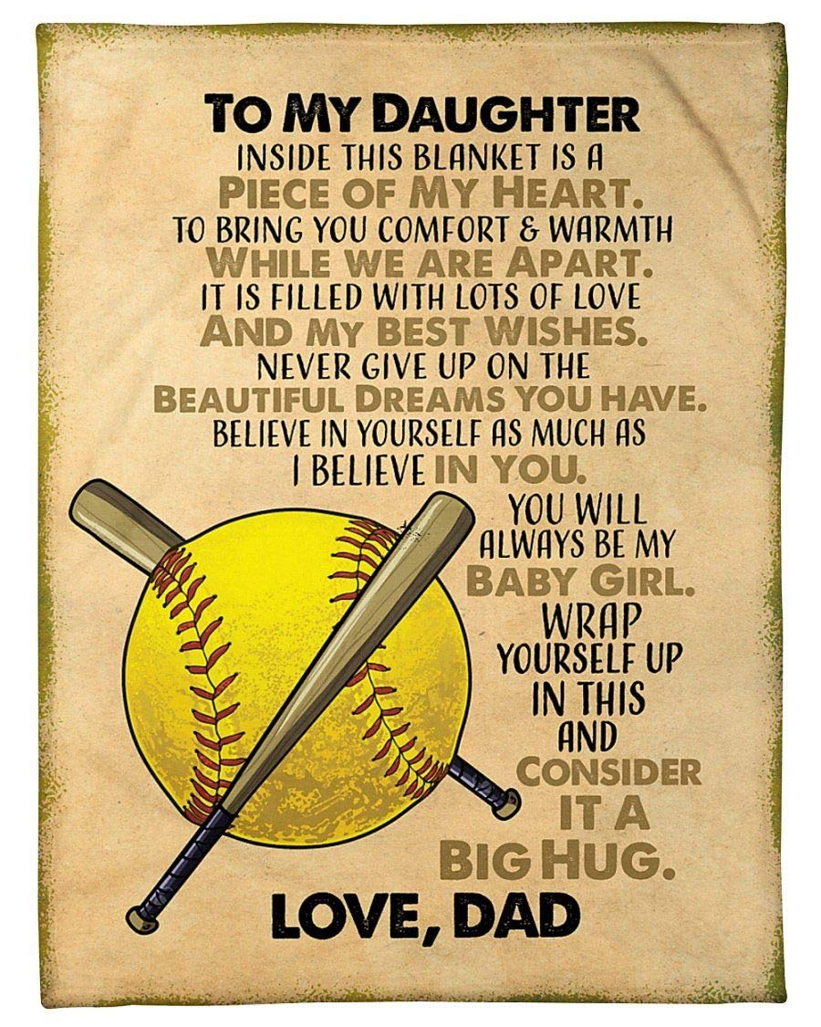 Custom Personalized Softball Fleece Blanket Gift for Daughter - 'Always Be My Baby Girl' Dad's Present for Softball Lovers & Fans - Cozy Throw Blanket for Women & Girls - Perfect for Game Days, Birthdays & Special Occasions