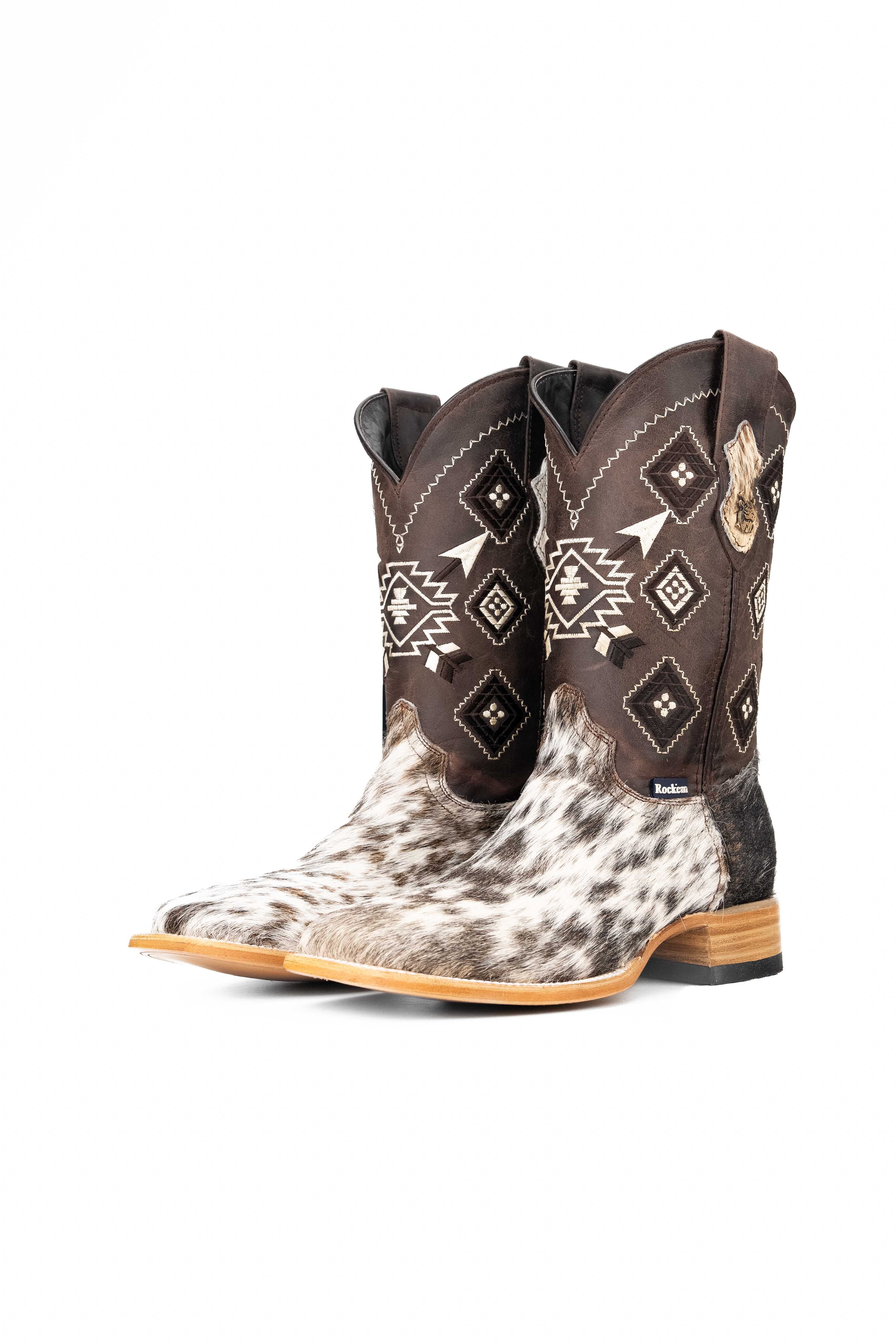 Authentic Men's Cowhide Square Toe Cowboy Boots - Size 8 (US) - Premium Quality Western Boots for Riding, Work & Outdoor Adventures