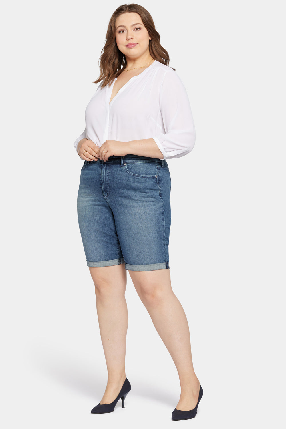 Briella 11 Inch Plus Size Denim Shorts for Women - High Waisted Stretch Jean Shorts for Summer, Casual Wear & Outdoor Activities