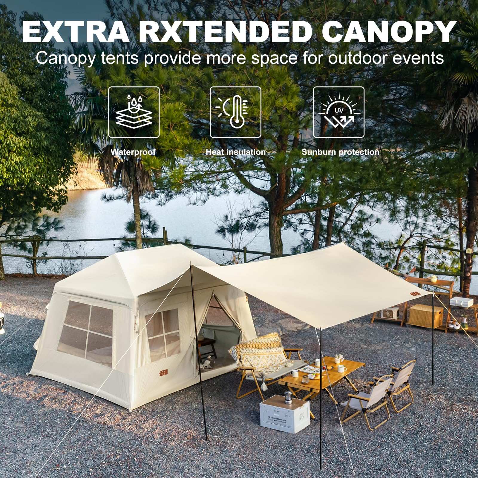 Inflatable Camping Tent for 3-4 Person - Easy Setup 4 Season Waterproof Windproof Air Tent with Hand Pump & Canopy | Perfect for Outdoor Glamping, Family Camping Trips & Backyard Adventures
