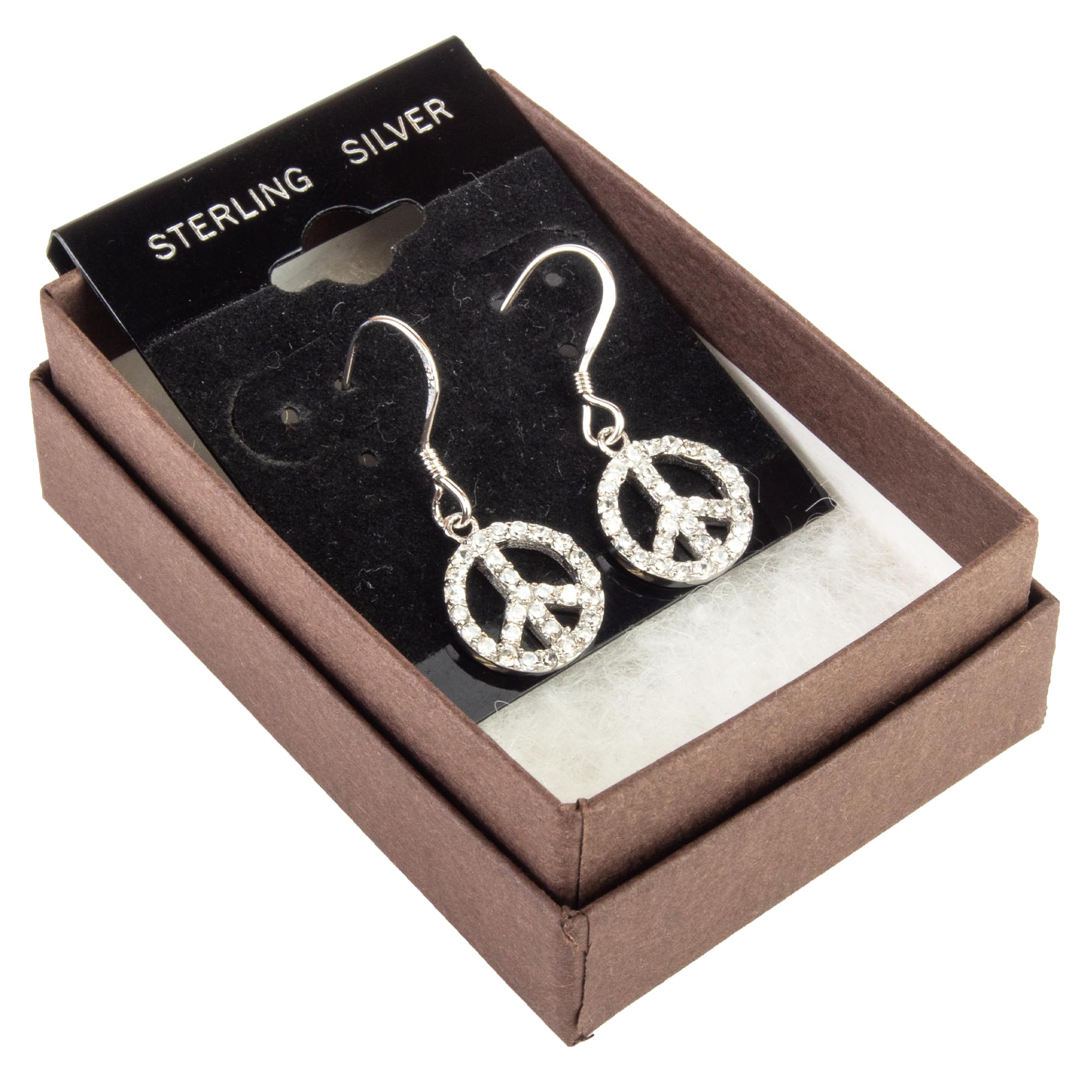 925 Sterling Silver Peace Sign Dangle Earrings with Cubic Zirconia - CZ Threader Earrings for Women, Trendy Boho Chic Jewelry Gift for Everyday Wear & Special Occasions