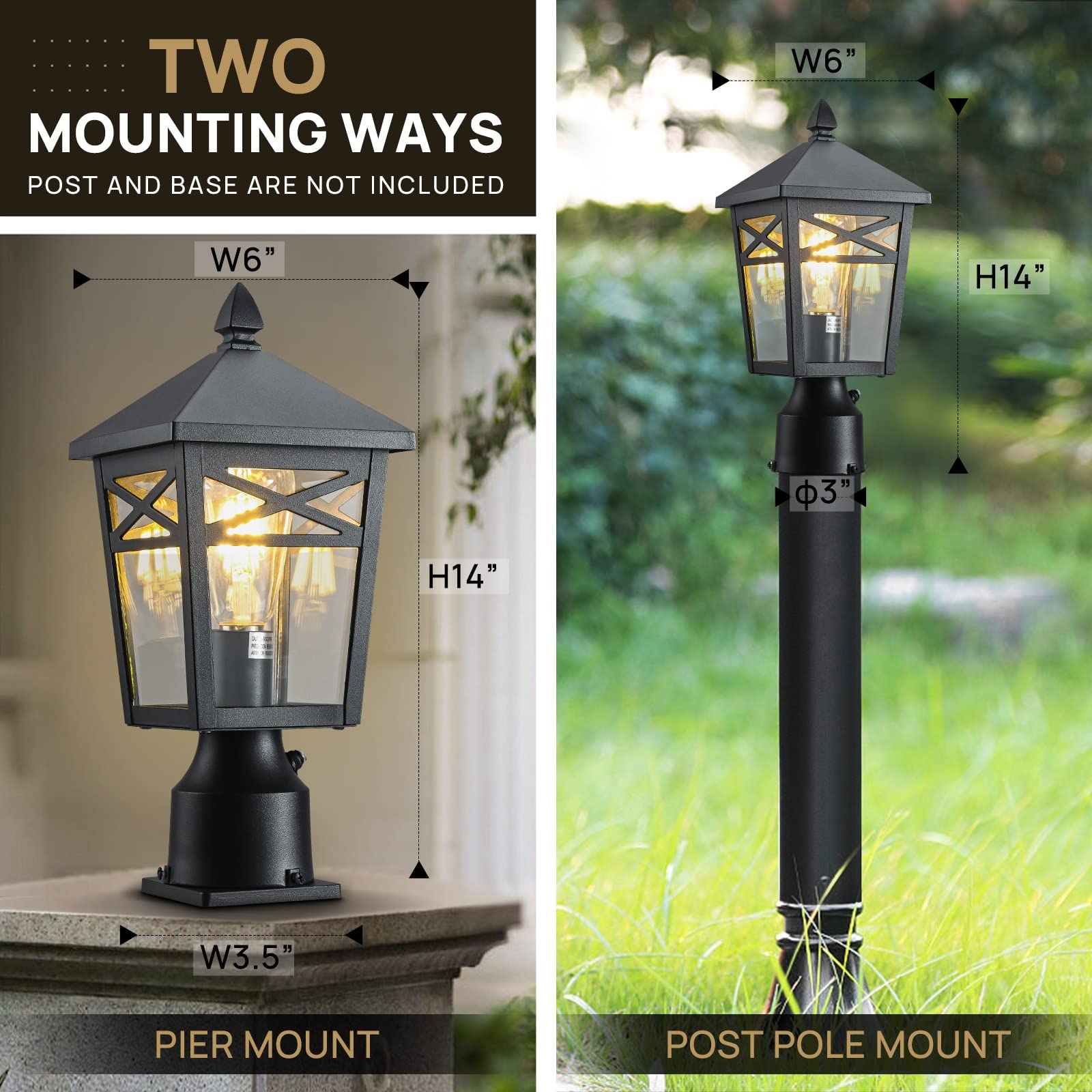 1-Light Dusk to Dawn Outdoor Post Light Fixture - Black Exterior Lamp with Clear Glass for Patio, Garden & Driveway Lighting | Weatherproof Post Light for Yard, Walkway & Landscape Illumination
