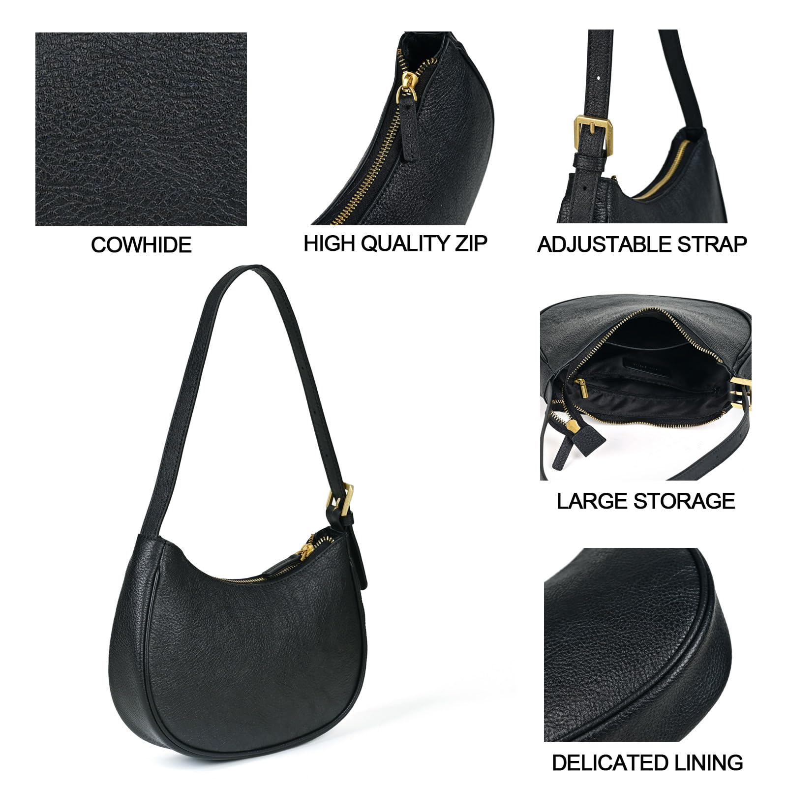 Genuine Leather Shoulder Bag for Women - Mini Clutch Purse, Tote & Crossbody Handbag with Zipper Closure | Perfect for Work, Travel & Evening Events