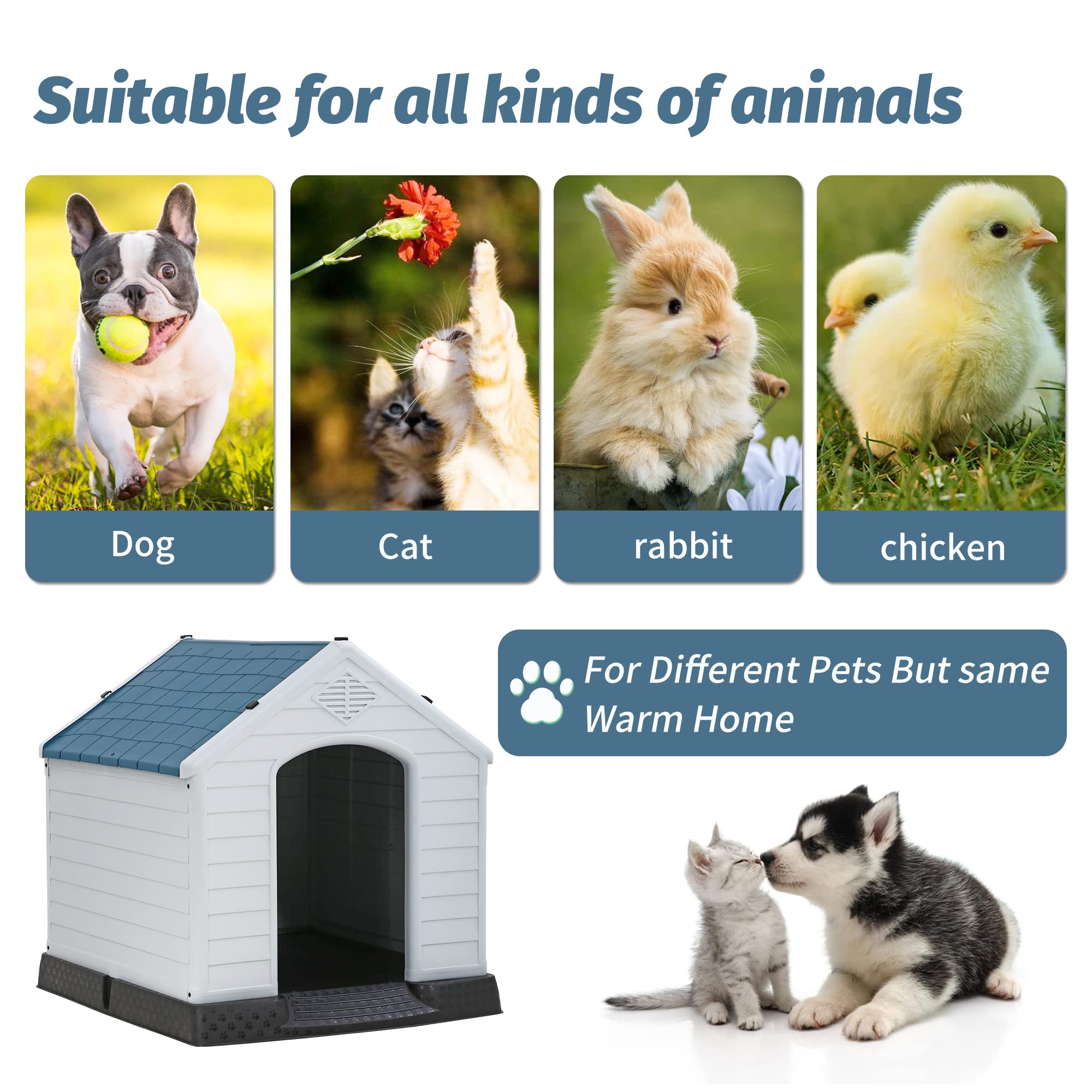 Large Dog House - Waterproof Plastic Dog Kennel for Small, Medium & Large Dogs | Indoor & Outdoor Pet Shelter with Air Vents & Elevated Floor | Perfect for Backyard, Patio & Kennel Use
