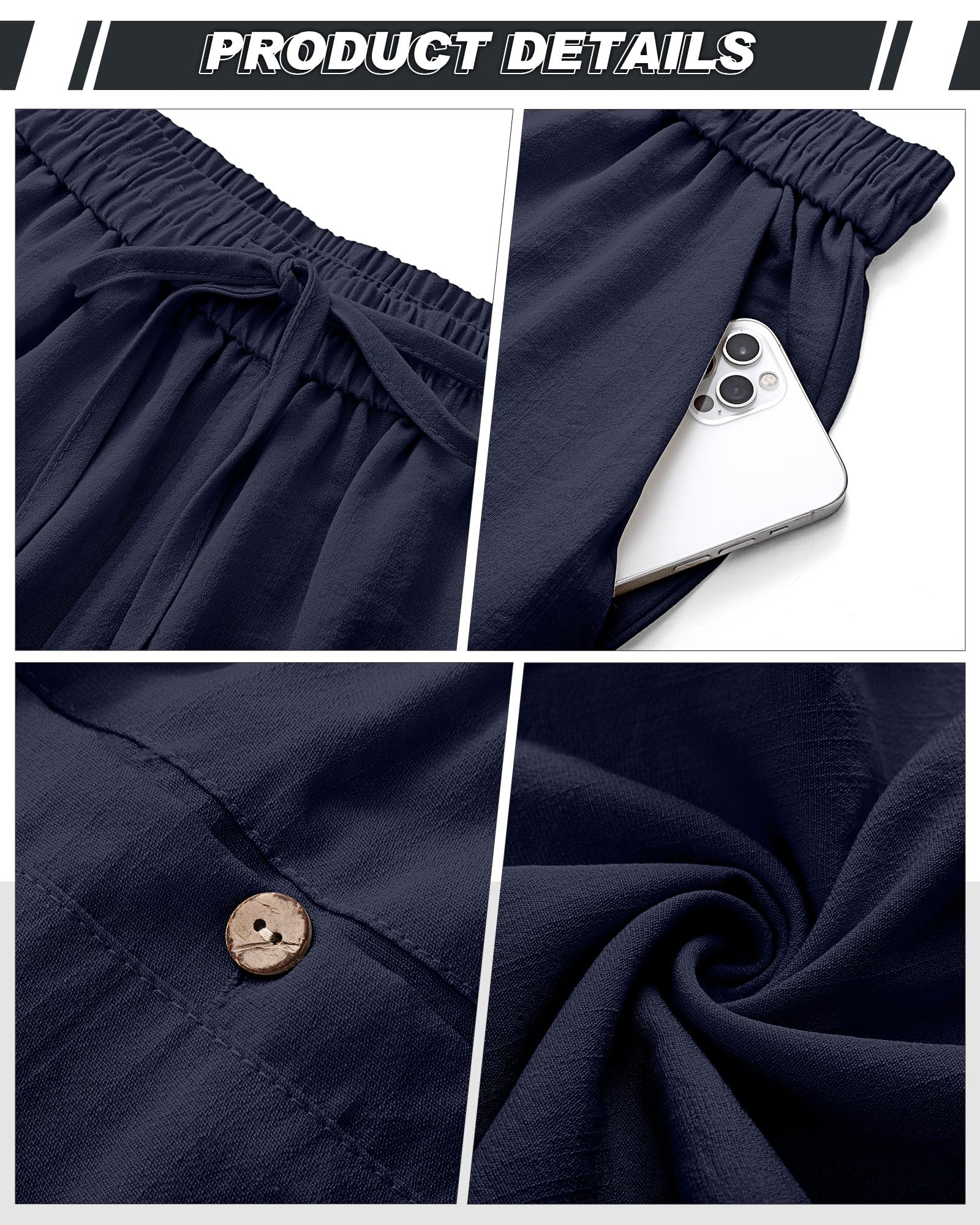 2 Pack Men's Linen Pants - Lightweight Casual Pants with Elastic Waist & Pockets - Breathable Yoga Lounge Trousers for Summer Travel, Home Relaxation & Outdoor Activities