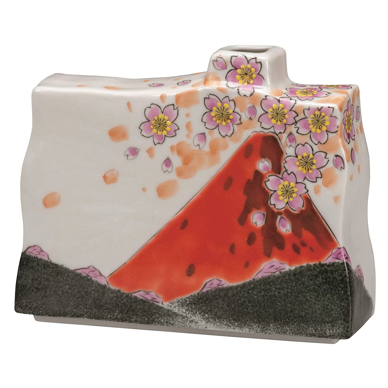 Handmade Kutani Ware Porcelain Single Flower Vase Aka Fuji - Japanese Traditional Art for Home Decor, Wedding Centerpiece & Luxury Gift