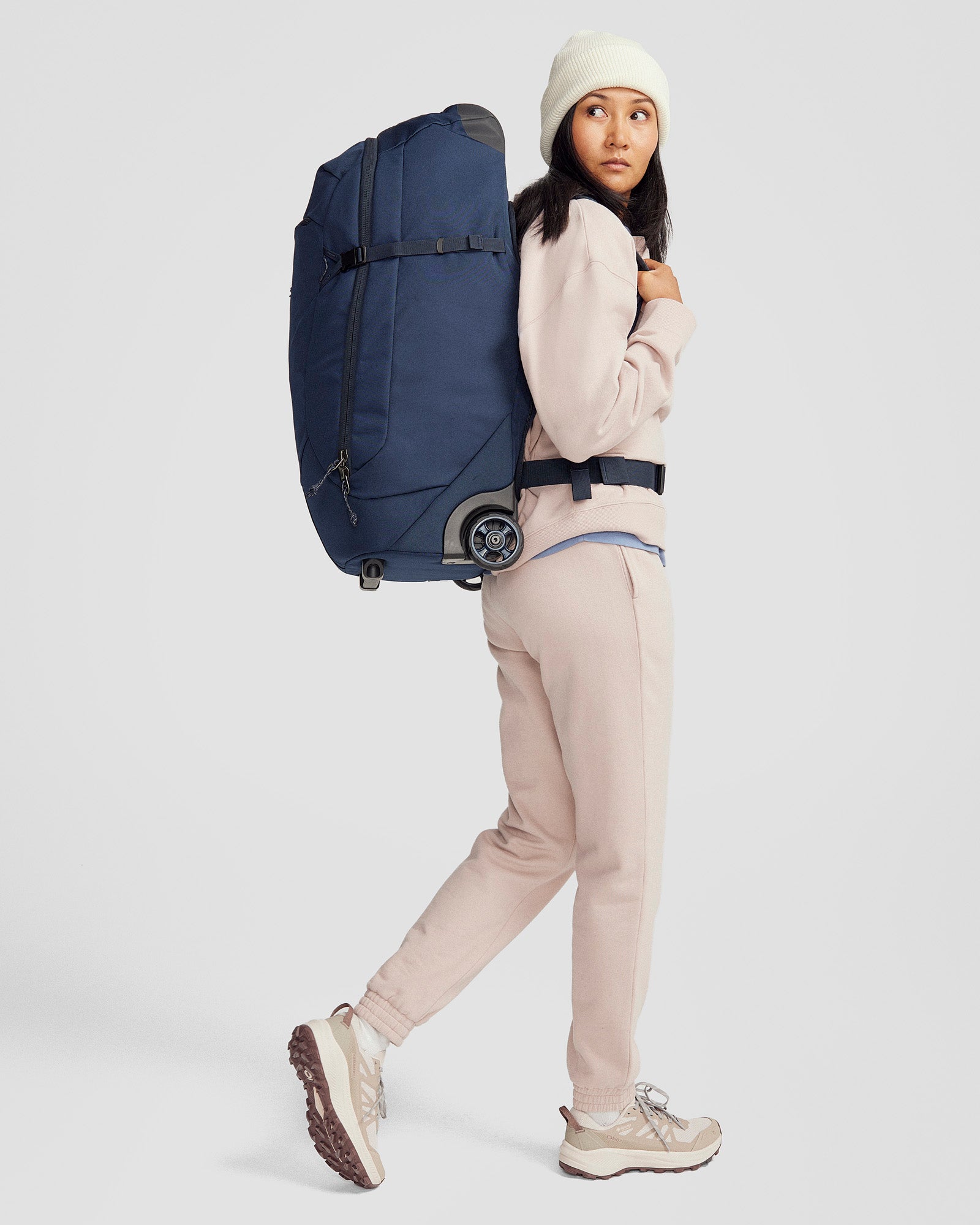 Hybrid Trolley v5 50L Travel Backpack - Lightweight Carry-On Luggage for Men & Women, Waterproof Duffle Bag with Wheels - Perfect for Air Travel, Gym, Camping & Outdoor Adventures (Pure Navy)