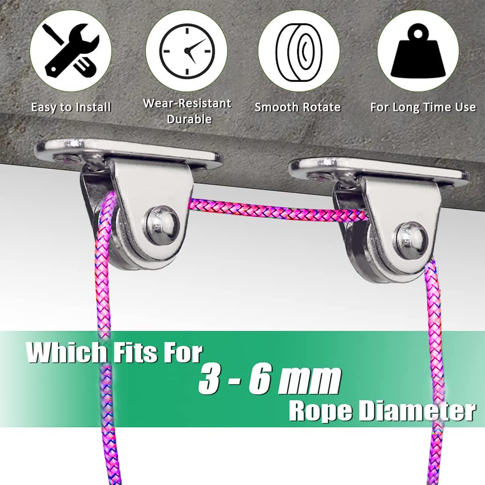 304 Stainless Steel Silent Pulley Block - Single Super Quiet Detachable Duplex Bearing for Cord Material Handling, DIY Kits & Home Moving (6 Pack) - Perfect for Garage Storage, Window Blinds & Heavy Duty Rope Systems