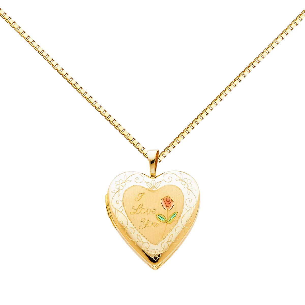 14K Gold Heart Locket Necklace - Engraved I Love You for Valentine's Day Gifts