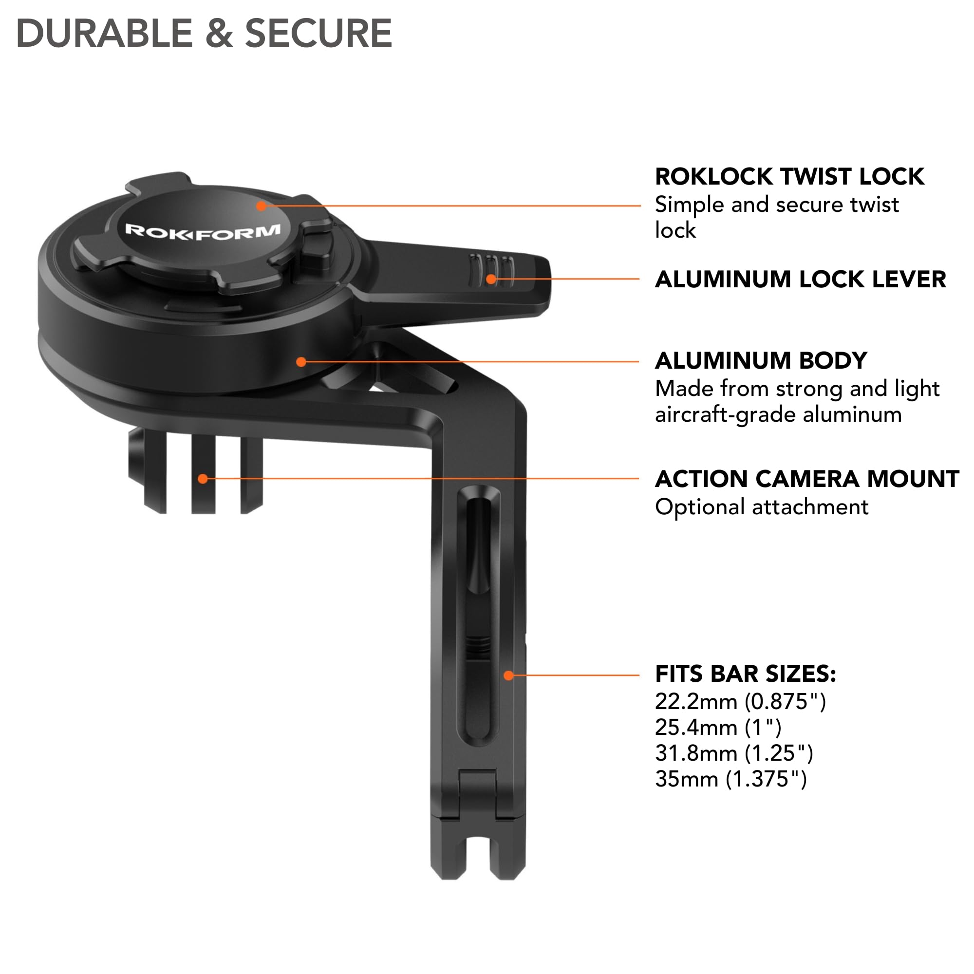 Rokform Over The Top Bike Phone Mount - Universal Handlebar Mount for iPhone, Galaxy, Pixel (22.2-35mm/⅞-1⅜”) | Twist Lock Design | Black | Perfect for Cycling, Mountain Biking & Commuting