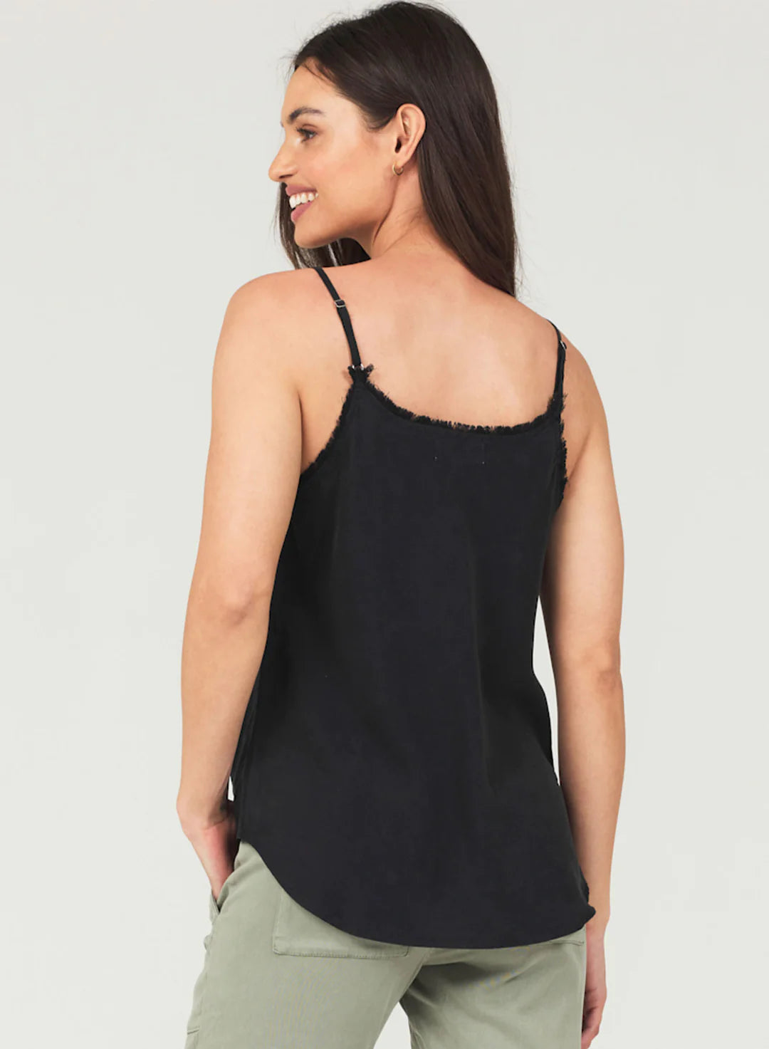 Vintage Black Frayed Edge Camisole Top - Women's Boho Lace Trim Tank Top for Casual Wear, Layering & Summer Outfits