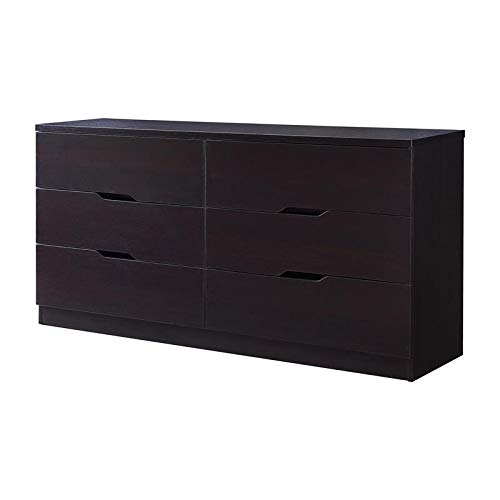 Astro Contemporary Wood 6-Drawer Dresser in Cappuccino by Furniture of America - Modern Bedroom Storage Solution for Home Organization