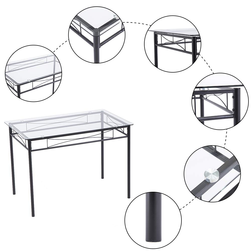 5-Piece Glass Dining Table Set with 4 PU Cushion Chairs - Modern Wooden Kitchen & Dining Room Furniture for Small Spaces in Black - Perfect for Apartments, Breakfast Nooks & Cozy Family Meals
