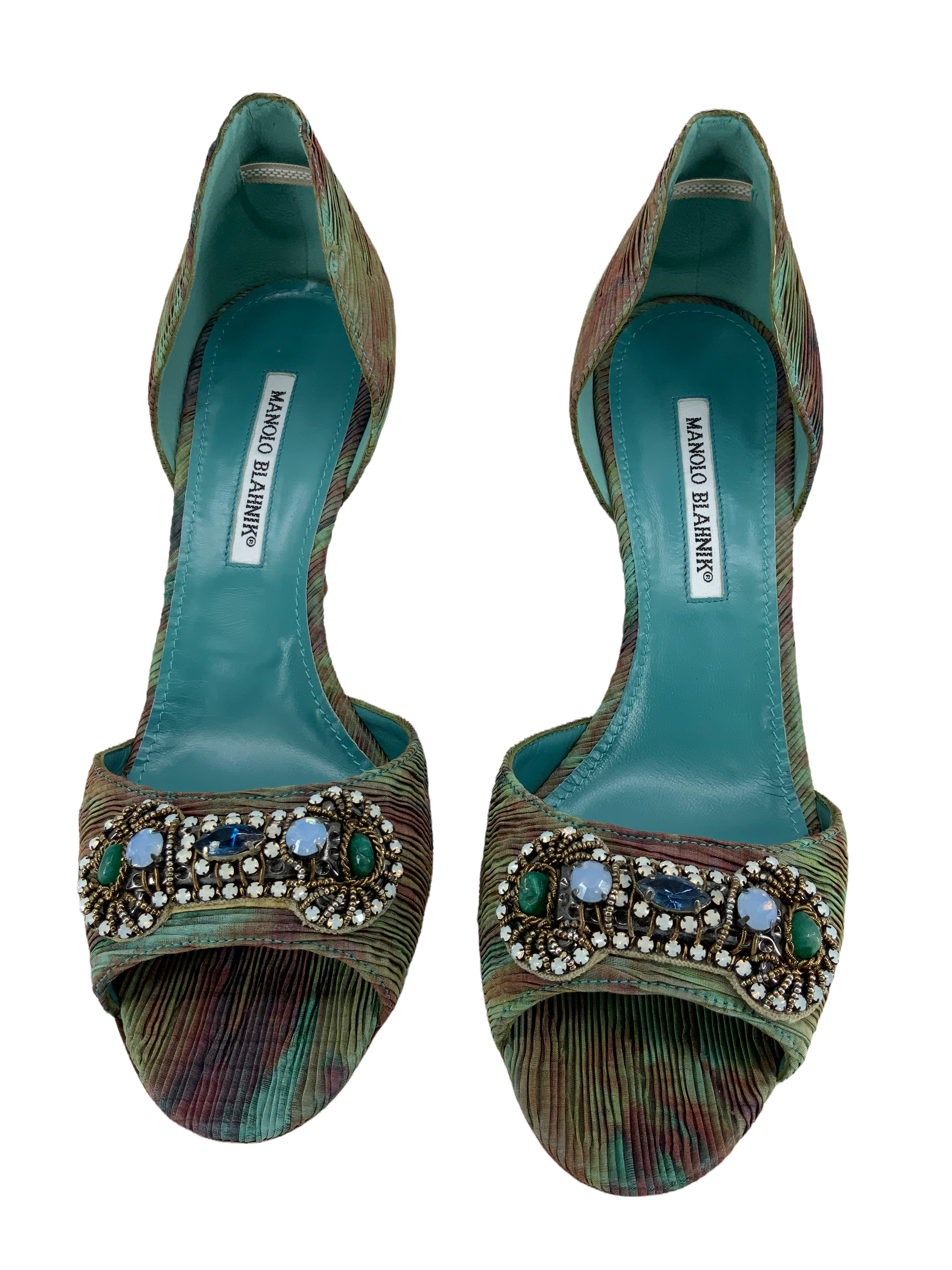 Manolo Blahnik Embellished Pleated Satin d'Orsay Pumps - Women's Size 10.5 (US) | Luxury Designer Heels for Weddings, Parties & Special Occasions