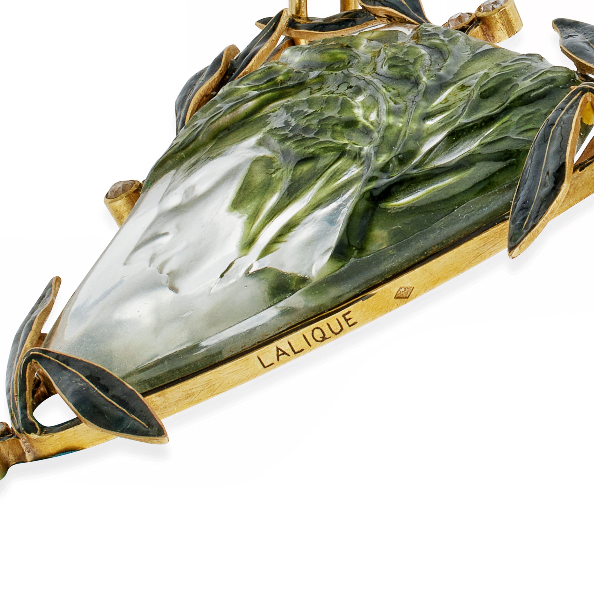 Rare René Lalique Art Nouveau Crystal Pendant Necklace with Enamel & Diamonds - Vintage Jewelry for Special Occasions & Collector's Display