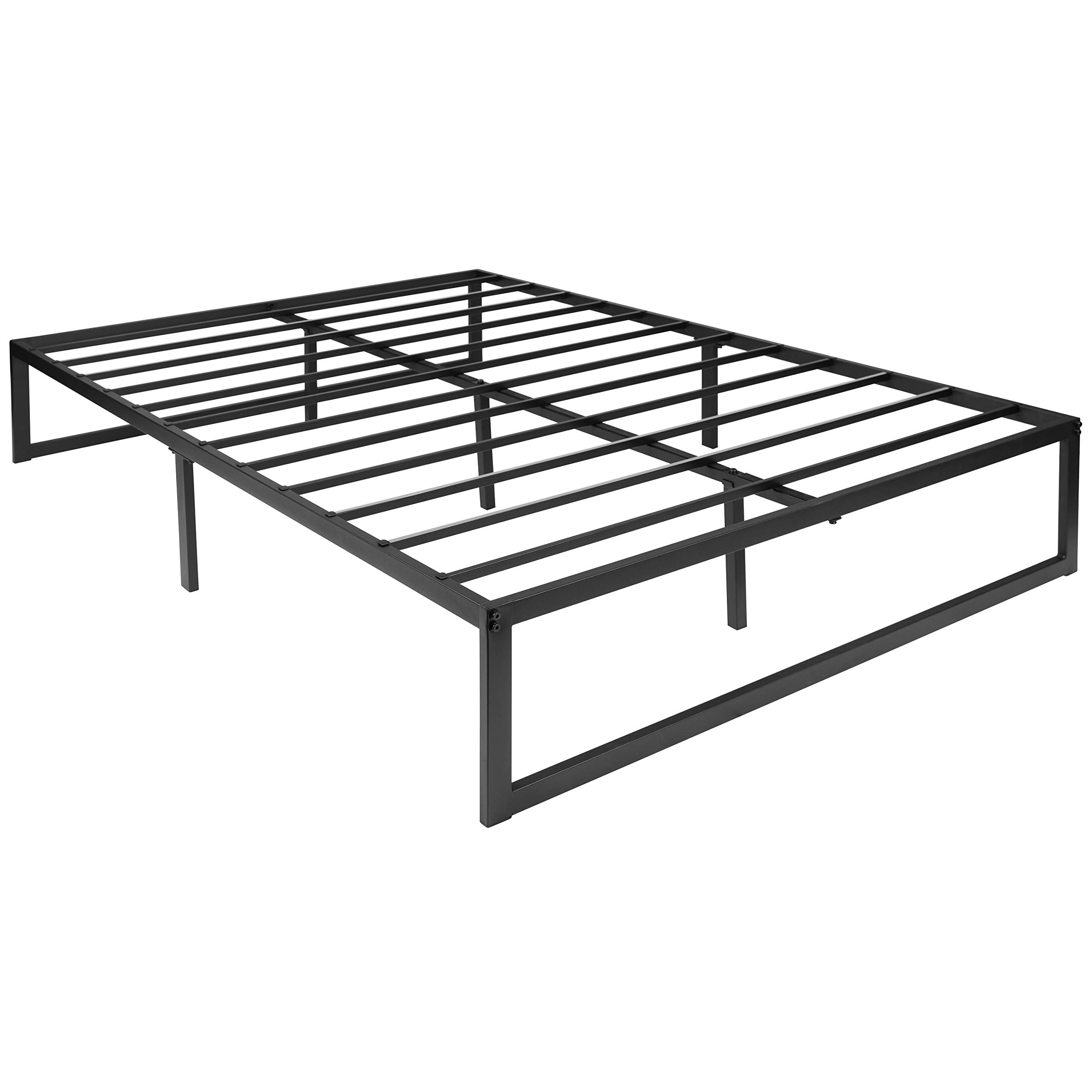 EMMA + OLIVER 14 Inch Full Metal Platform Bed Frame with Steel Slat Support - No Box Spring Needed - Sturdy Queen/King Size Bed Frame for Modern Bedroom & Guest Room