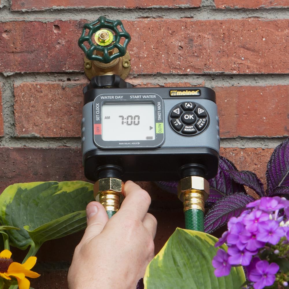 Melnor HydroLogic 2-Zone Digital Water Timer for Garden & Lawn Irrigation - Automatic Sprinkler System Controller with Easy Programming