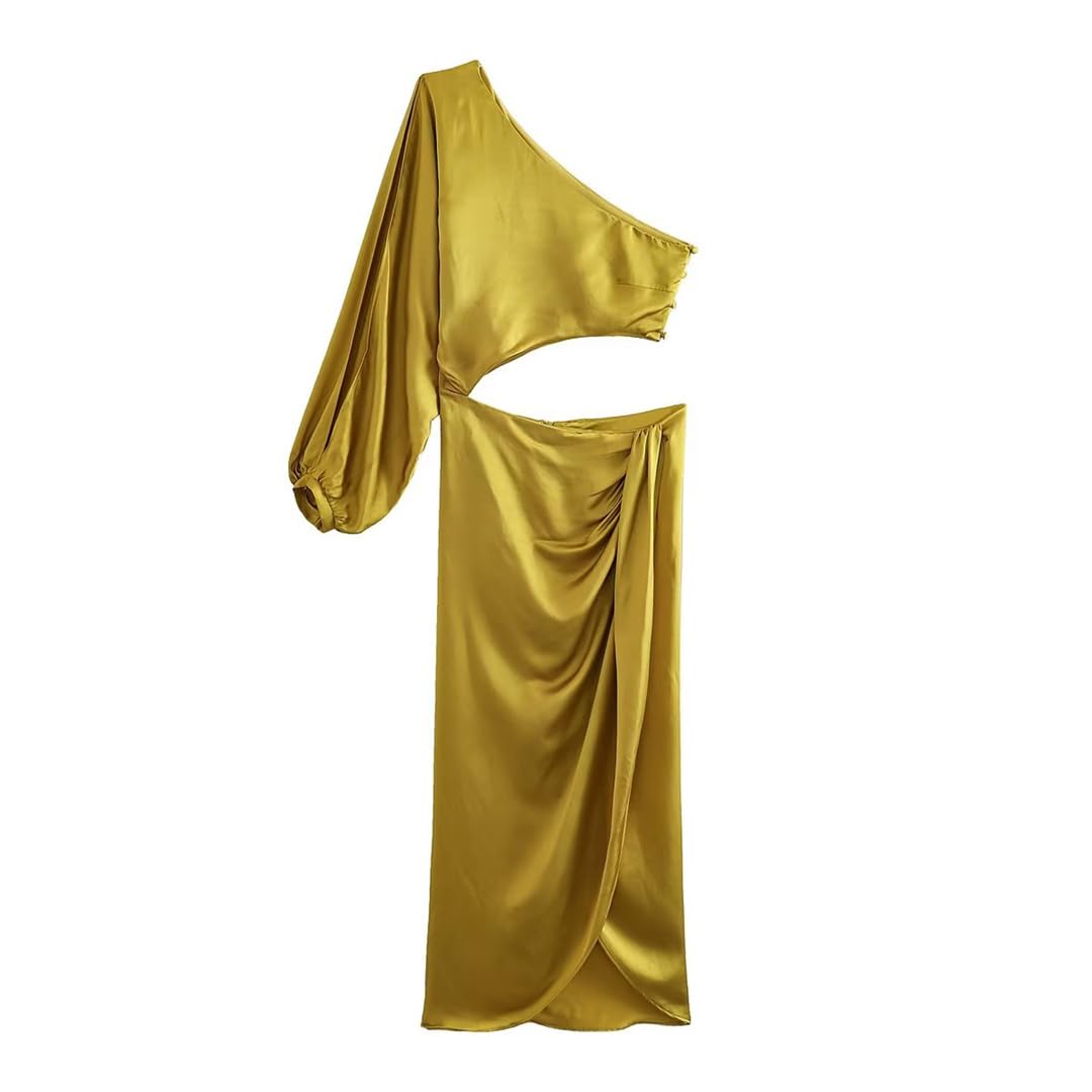 Elegant Yellow Asymmetric Cutout One Sleeve Dress for Women - Chic Prom, Party & Evening Wear - Perfect for Cocktail Parties, Date Nights & Special Occasions