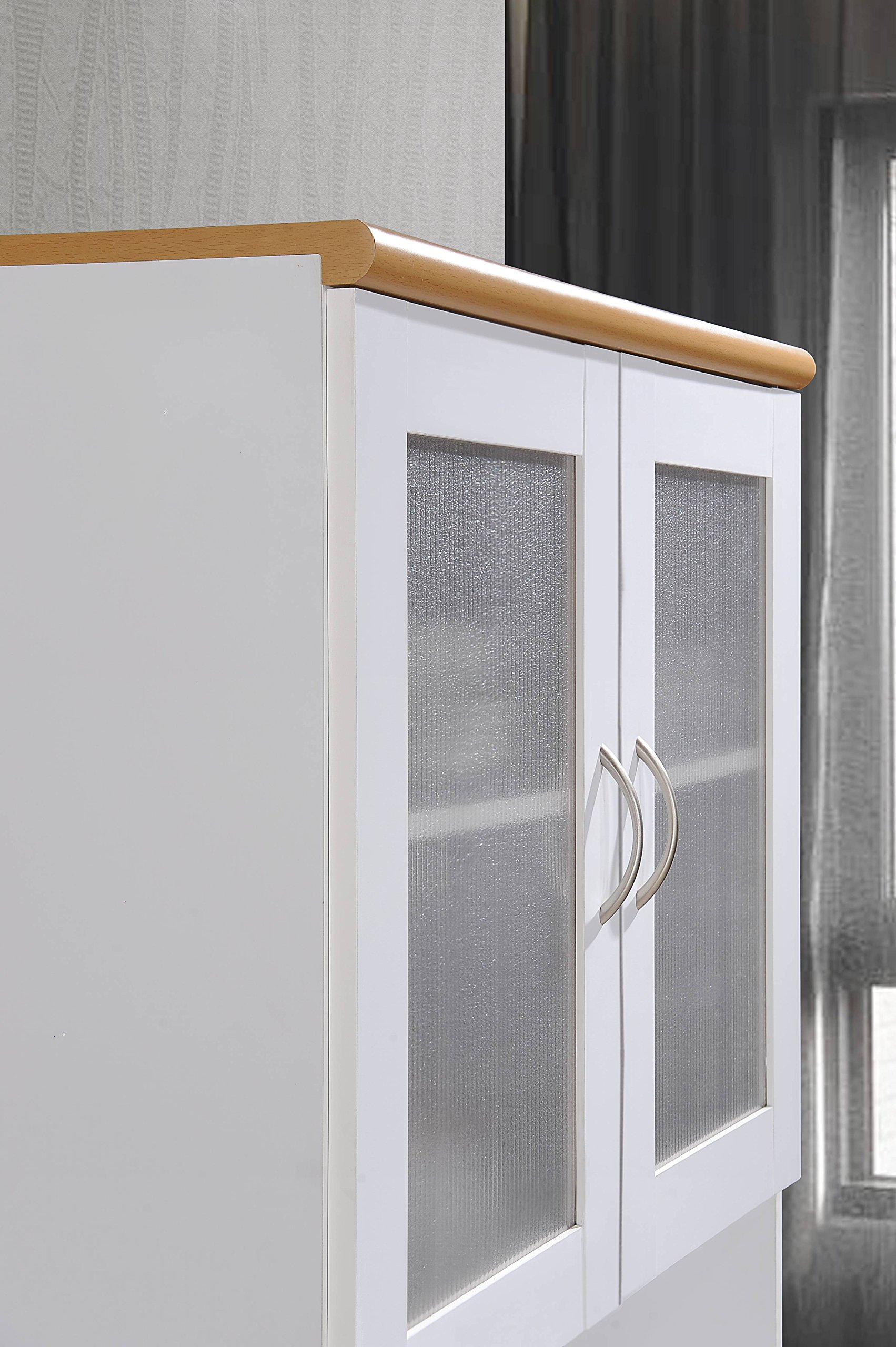 HODEDAH IMPORT White Tall Standing Kitchen Cabinet with Enclosed Top & Bottom Storage, 1 Drawer & Large Open Space for Microwave - Perfect for Small Kitchens, Apartments & Microwave Organization