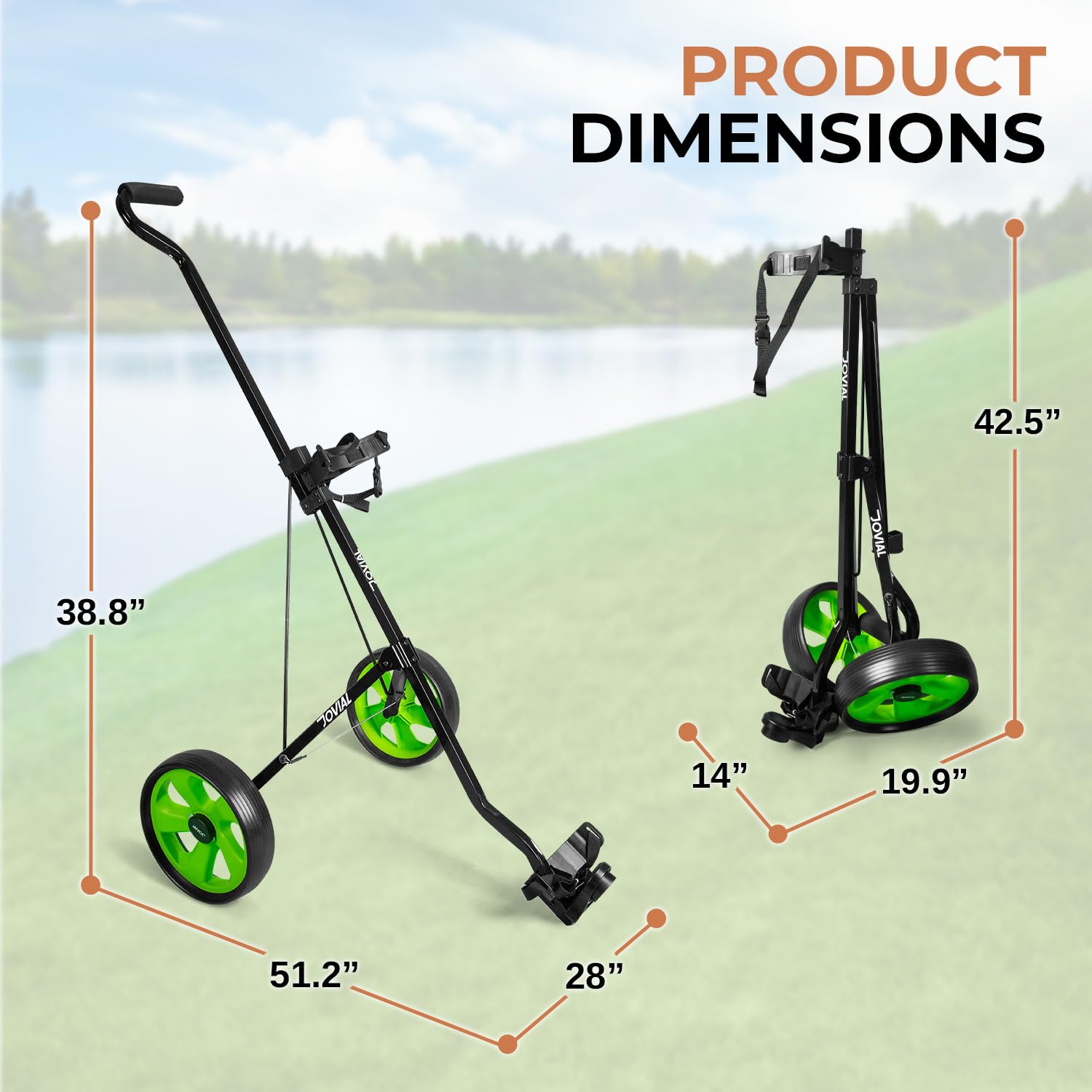 2 Wheel Golf Push Pull Cart - Lightweight Foldable Collapsible Golf Caddy Accessories with Adjustable Handle & Aluminum Frame | Golf Bag Storage & Deluxe Scorecard Holder | Compact Travel Design for Men & Women | Perfect for Course, Driving Range & Outdoor Practice