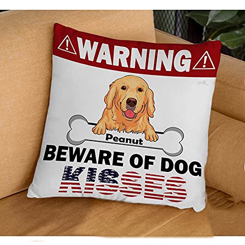 Personalized Beware of Dog Kisses Pillow - Unique Gift for Dog Lovers, Dog Dad & Dog Mom - Perfect for Home Decor, Pet Lover's Bedroom & Cozy Living Room