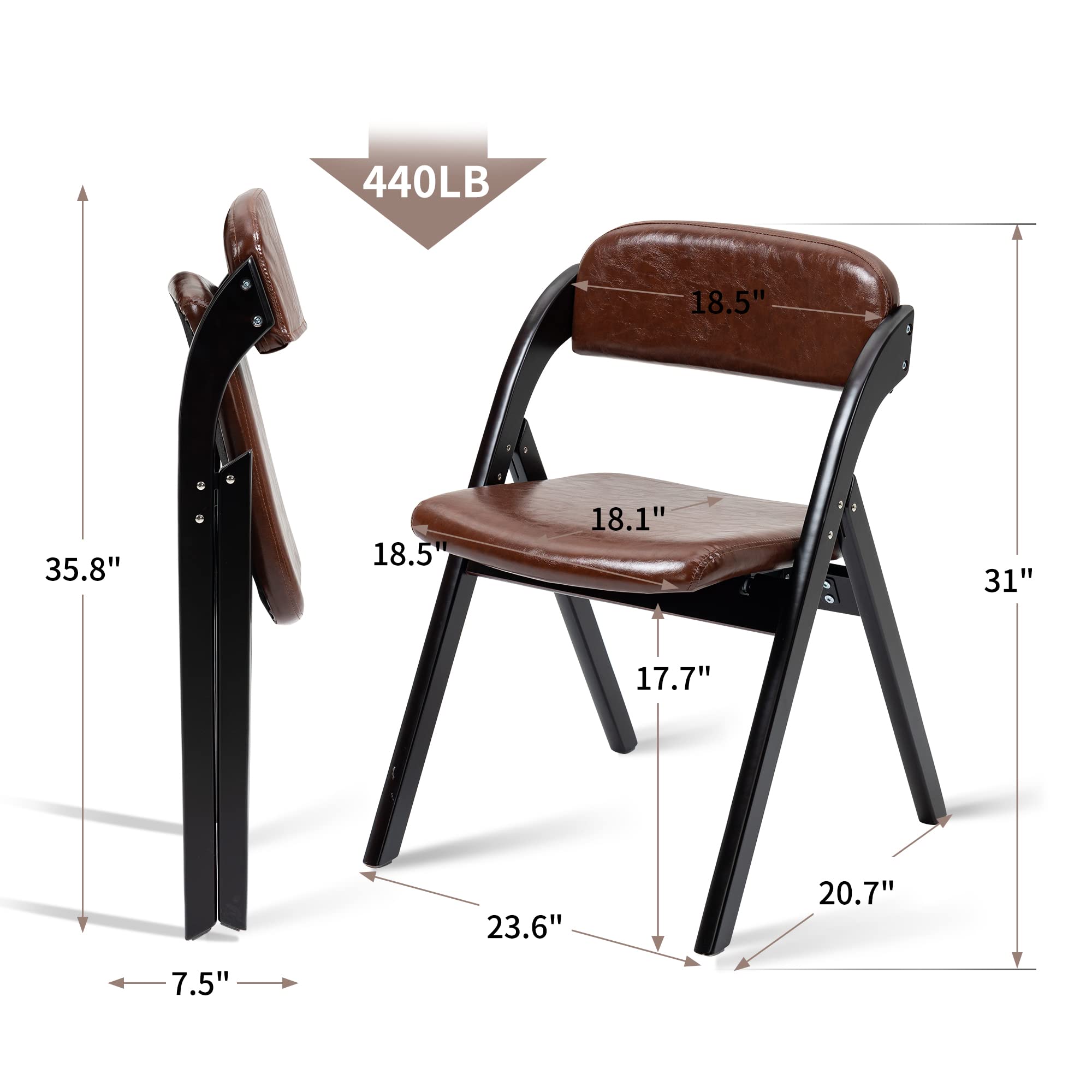 HOMEFUN PU Folding Chairs with Padded Seats - Set of 2 Wooden Stackable Dining Chairs - Easy to Assemble for Kitchen, Office, Wedding & Guest Use - Comfortable Seating for Parties, Events & Home Decor